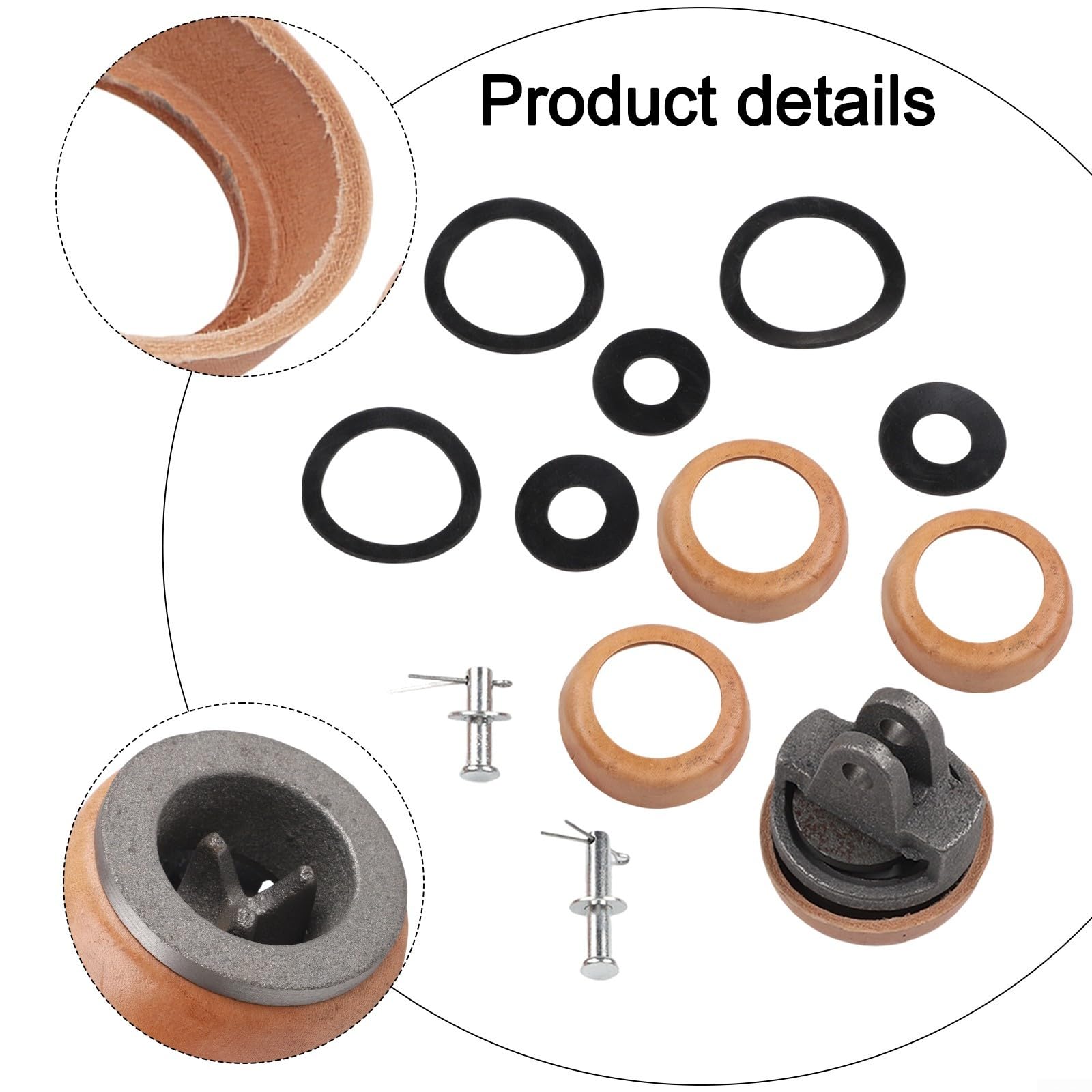 Set di ricambio per maniglia tipo 75 con kit bulloni, in ghisa e pelle trattata a cera, guarnizione per anello per pompe per fontane da giardino, include 3 extra