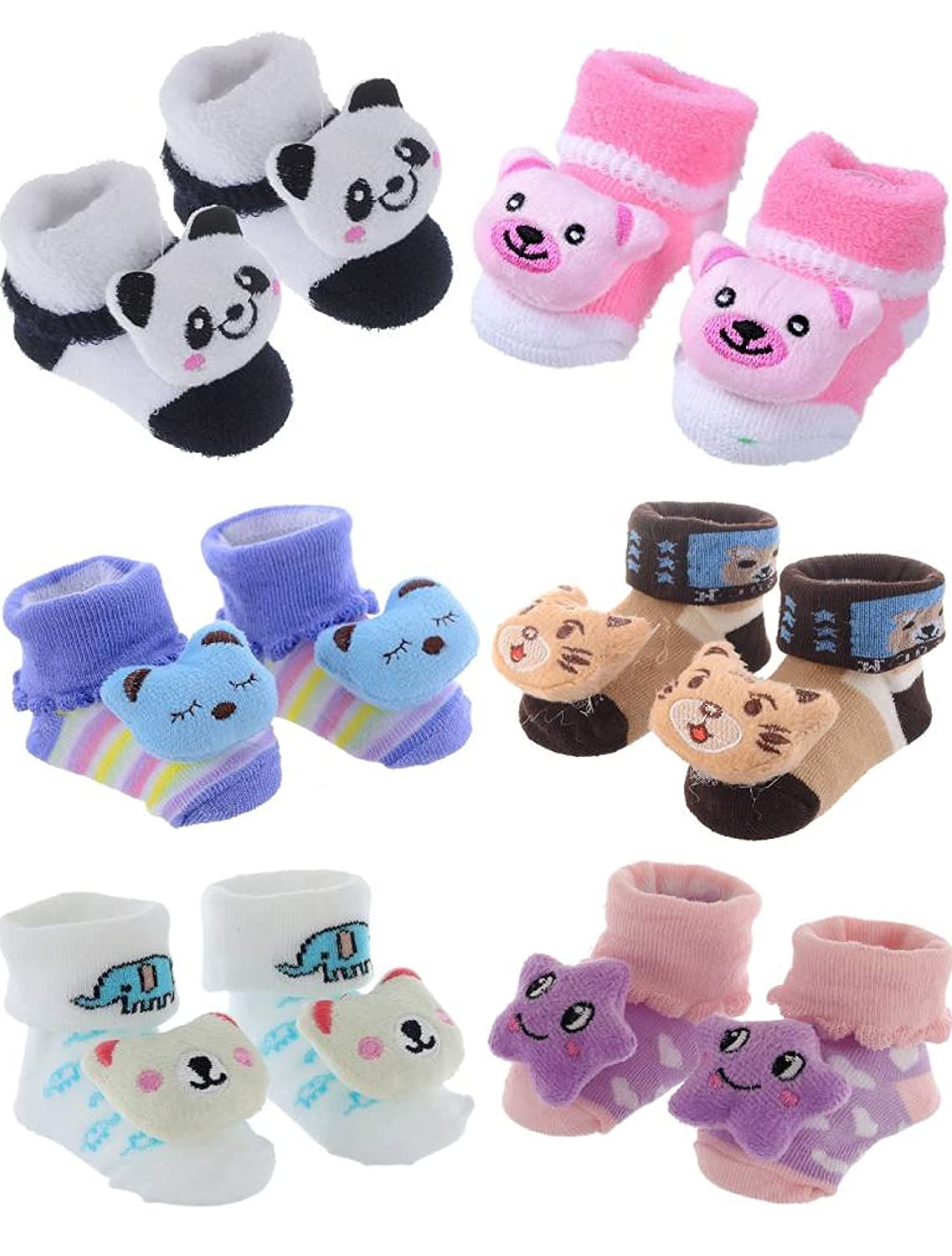 DenfyDENFY Soft Cotton Fancy Cartoon Face Booties Socks Shoes for a Newborn Baby to 12 Months Toddlers | Infant | Kids(Random Design and Color, Pack-2)