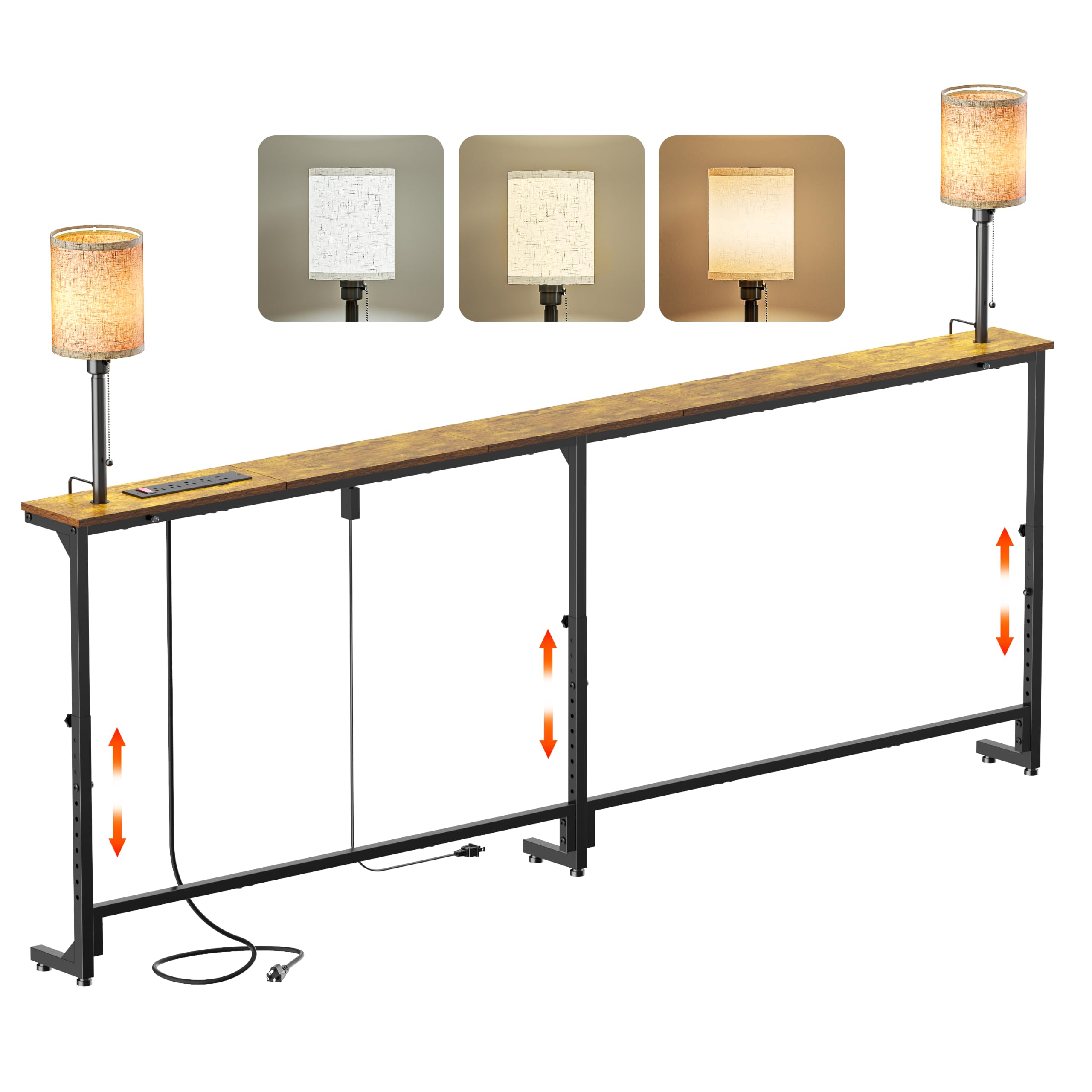 78.8" Long Sofa Table with Lights & Charging Station - 4 AC outlets
