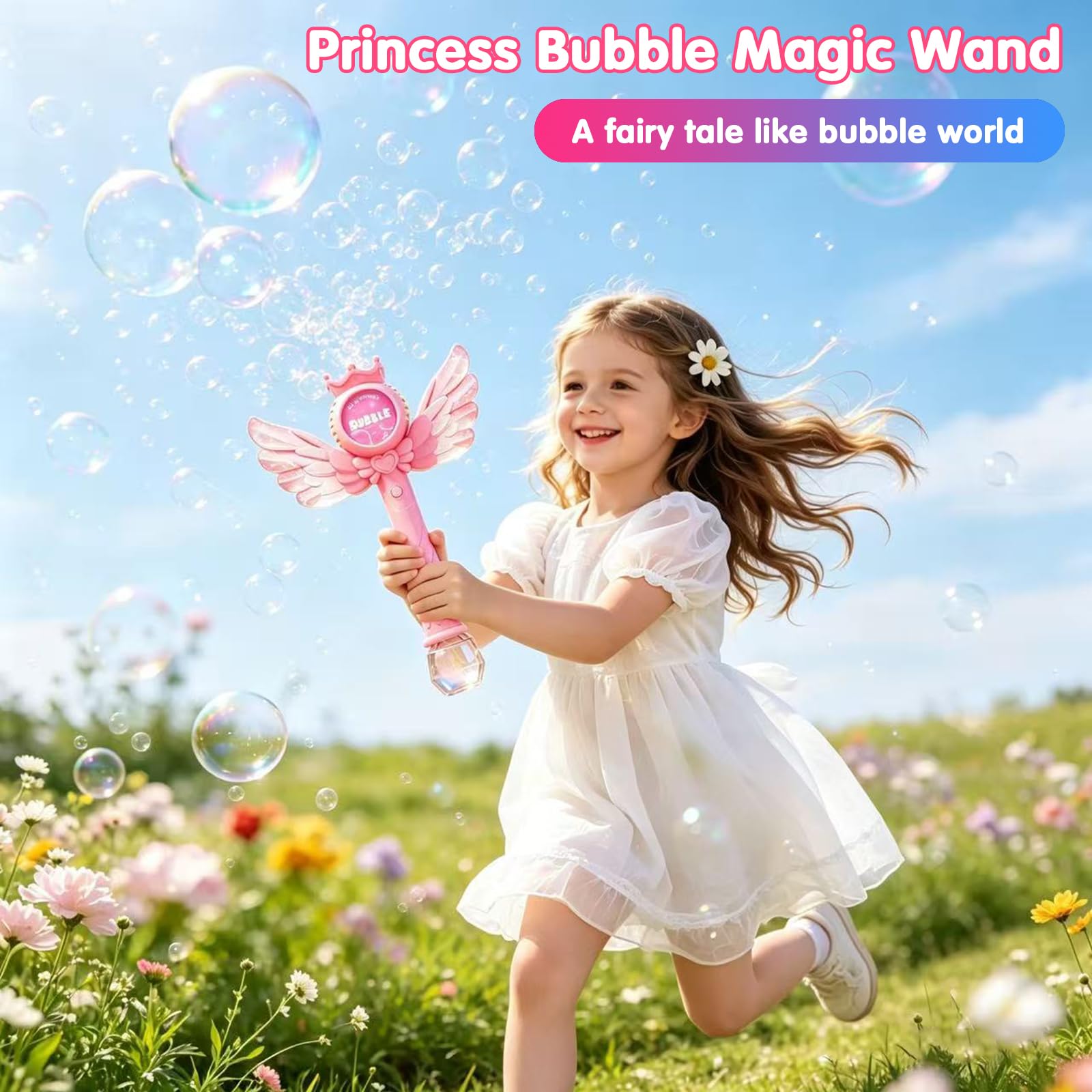 Seifenblasenstab, Elektronische Seifenblasenmaschine, Elektrisch Seifenblasenspielzeug mit Seifenblasenlösung/Akku, Bubble Machine Maker 10000+ Blasen Geschenk/Geburtstag/Party/Hochzeit - 5
