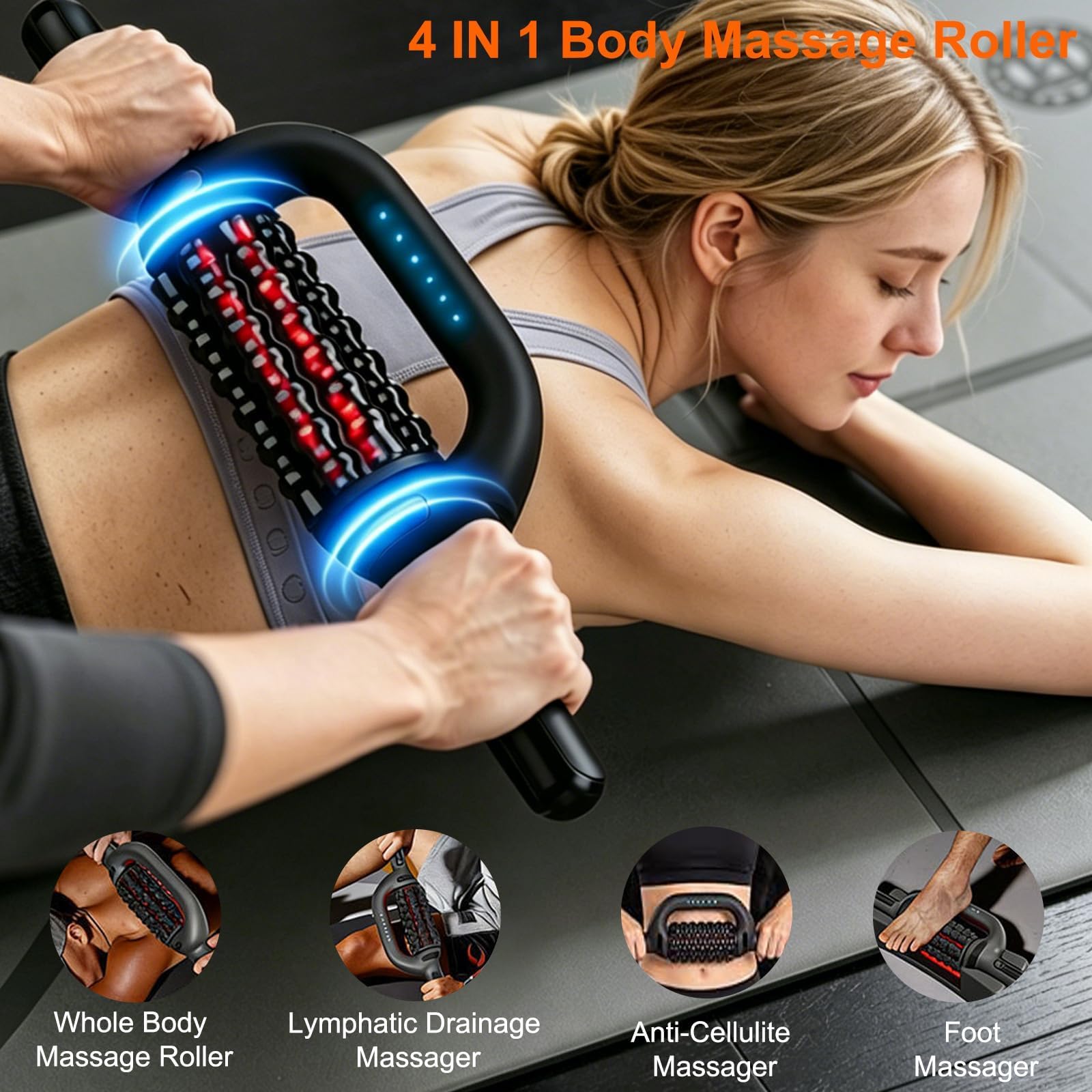 Rouleau de Massage Électrique Anti Cellulite avec Redlight - 6 Vitesses, Réduit Cellulite et Tensions, Corps et Jambes, Appareil de Massage Manuel électrique avec Rouleaux de Tissus Profonds