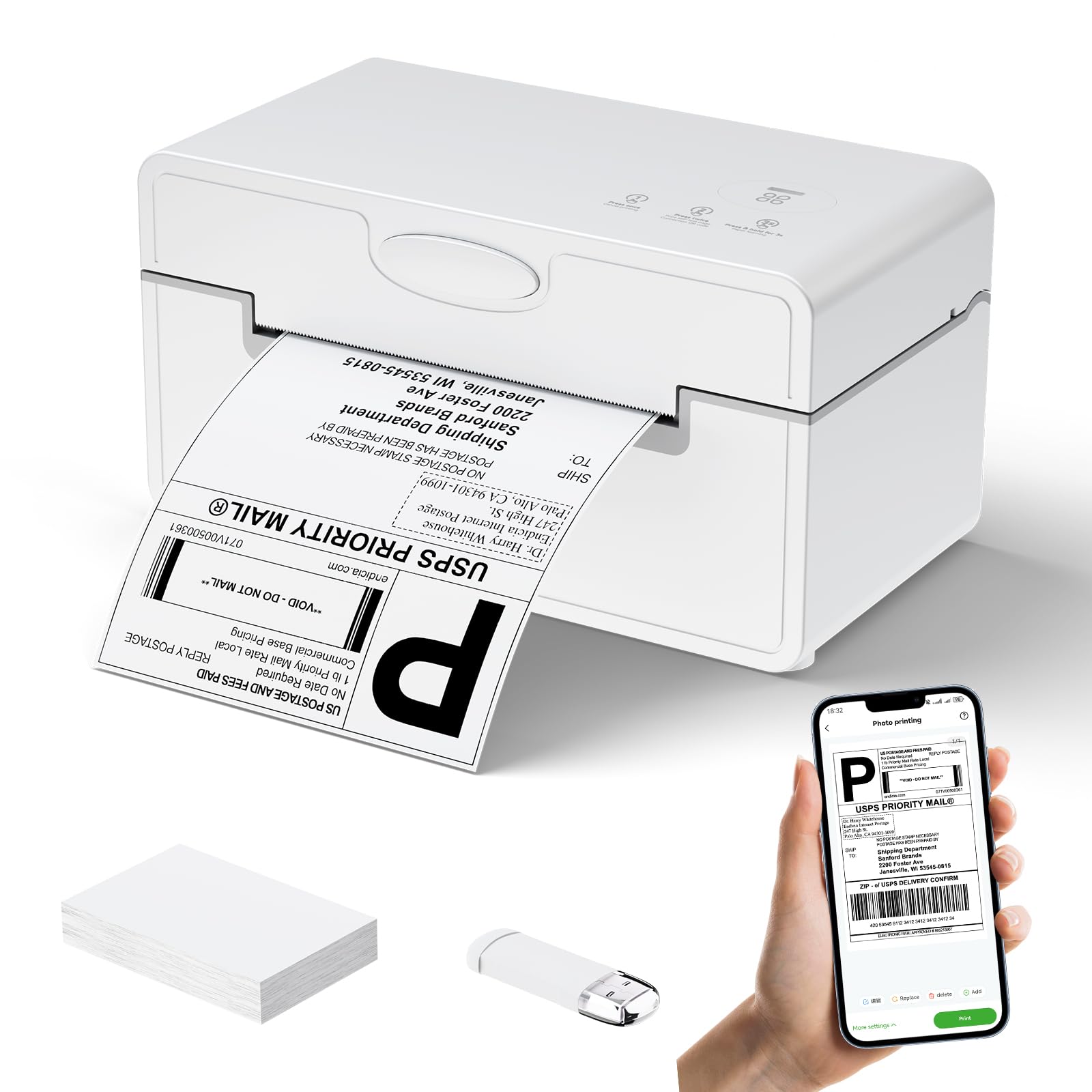 PeriPage Thermal Label Printer 4x6, DHL Shipping Label Printer, Wireless Bluetooth Labeldrucker for DHL UPS USPS, Compatible with iPhone ipad Windows