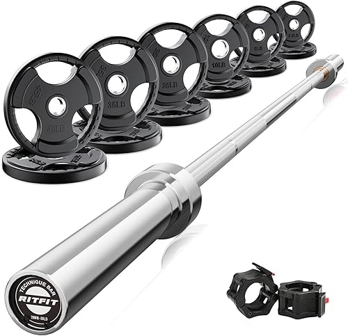 Miniatura 51 de RitFit Barbell Weight Set - 4/6FT Olympic Barbell with Weight Plates (55-115LB Total) - Weightlifting Equipment for Squats, Curls, Deadlifts,