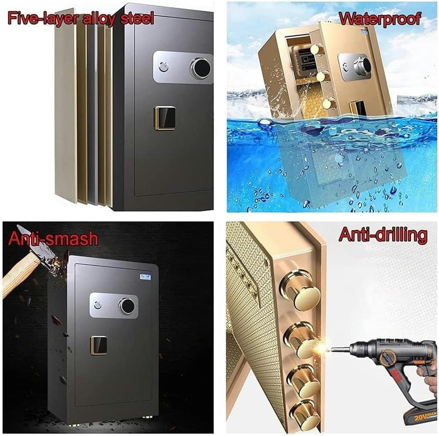 AMNOOL Fireproof Waterproof Safe Electronic Digital Security Bedside Cabinet Invisible Safety Box,Biometric Fingerprint Home Steel Safe,for Office Hotel Jewelry Cash Medi-1