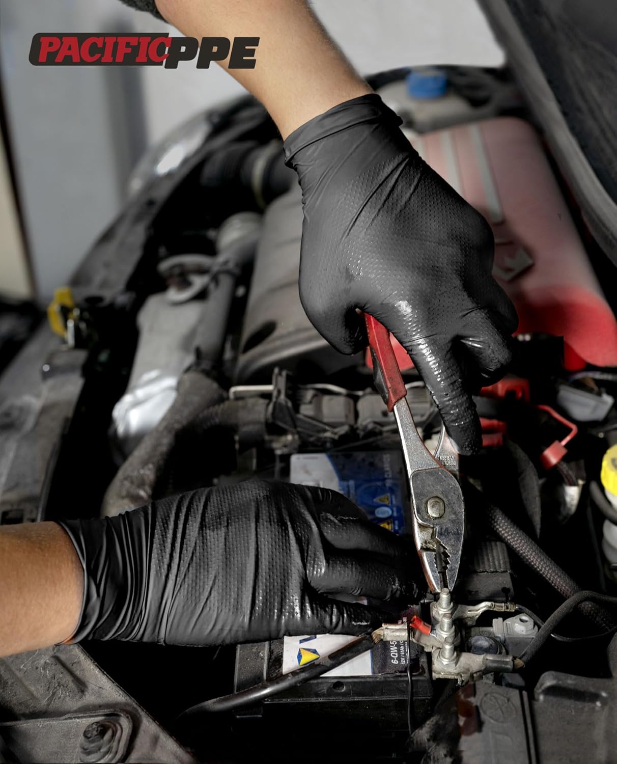 PACIFIC PPE 8 Mil Heavy Duty Black Nitrile Gloves, Chemical Resistant, Food Safe, Latex Free Disposable Gloves for Mechanic, Cooking, and Cleaning, Medium - Image 2