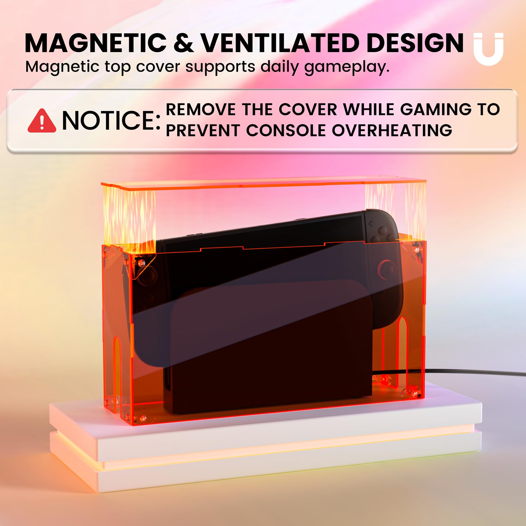 PlayVital Funda Antipolvo Acrílica para Nintendo Switch 2 (2025), Caja Protectora Impermeable para Consola y Base de Carga, Caja de Presentación, Carcasa de Protección para Switch 2 (Naranja Claro) - 4