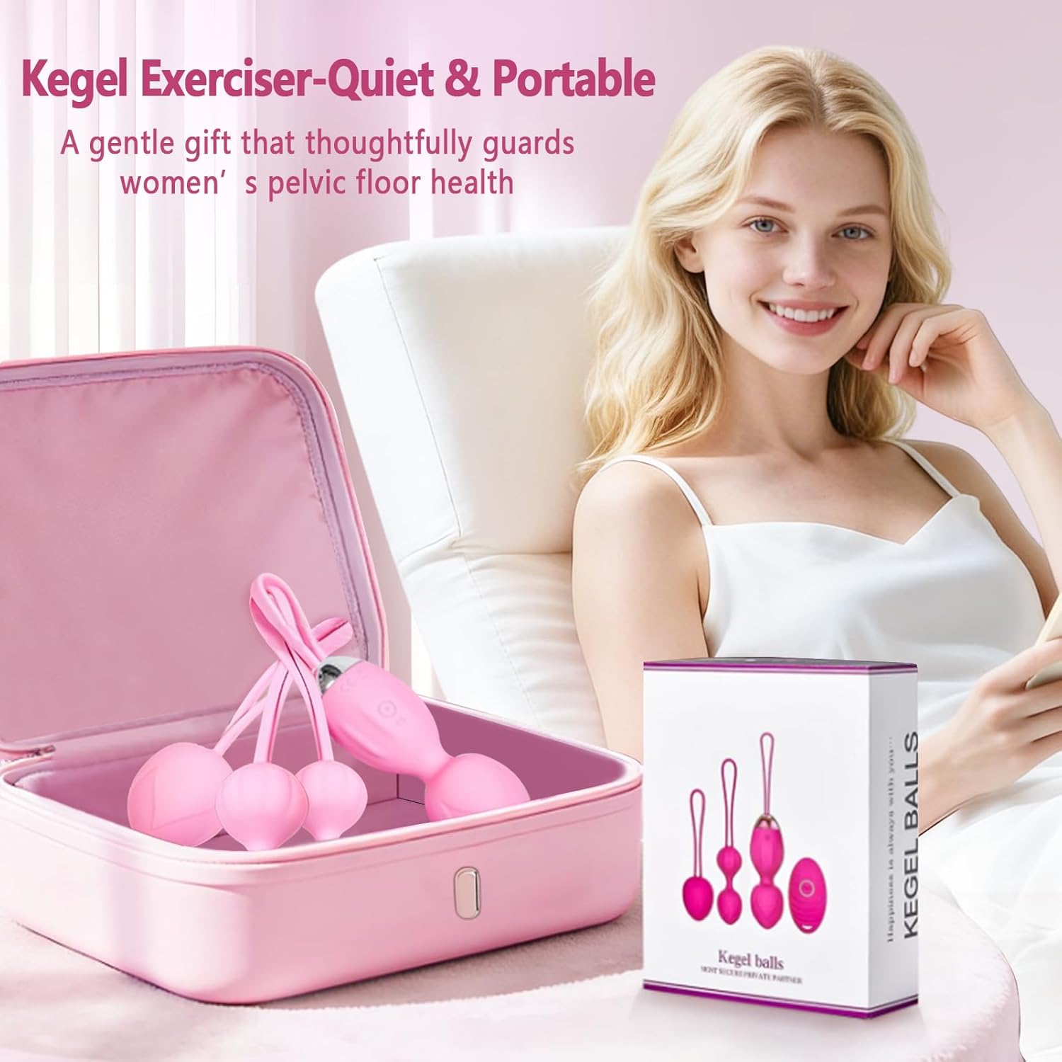 4 Kegel Balls for Women Tightening Exercise Set, Different Kegel Weights for Pelvic Floor Muscle, Pelvic Floor Trainer System for Beginners & Advance (Pink)