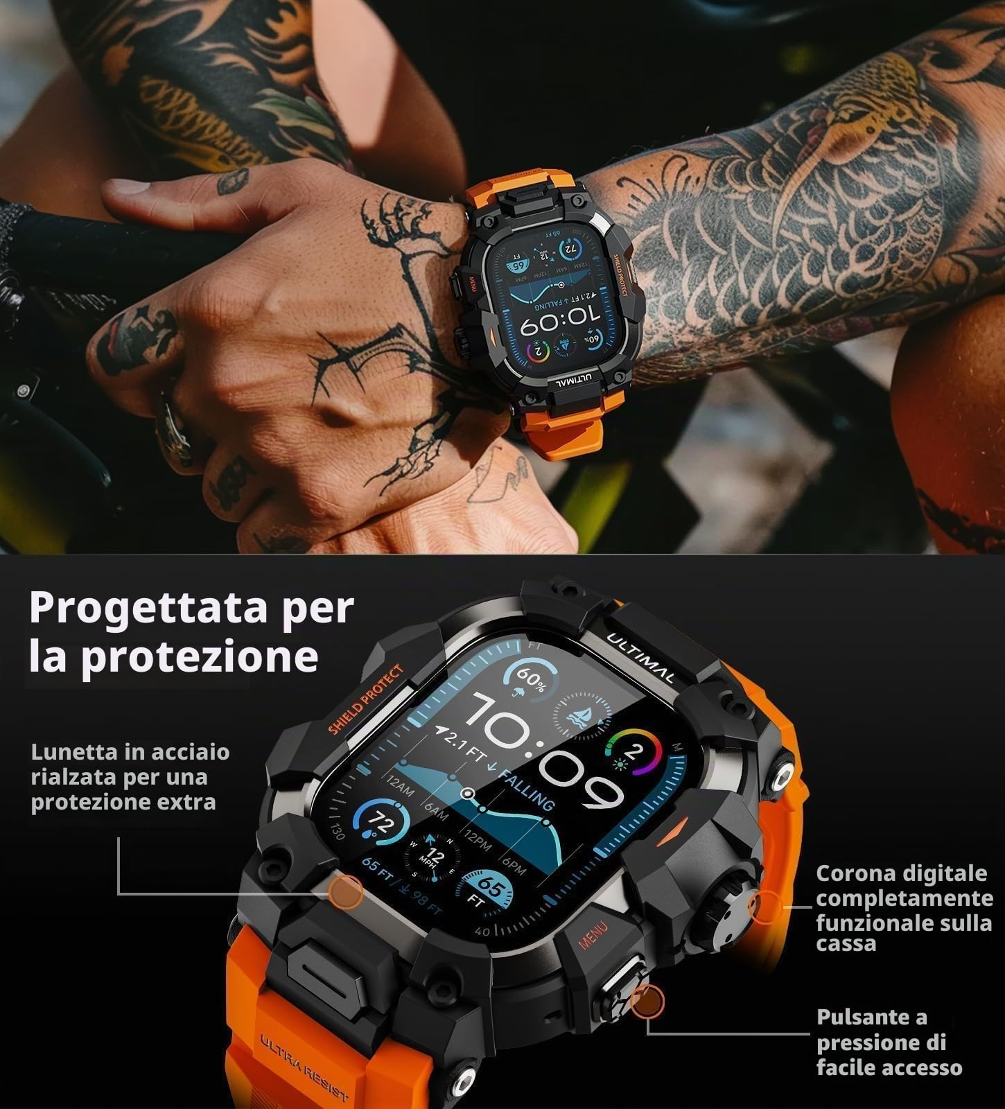 ULTIMAL Custodia robusta con cinturino per Apple Watch 49 mm, compatibile con Apple Watch Ultra 3/2/1, custodia antiurto di grado militare per iWatch Tactical Band da uomo