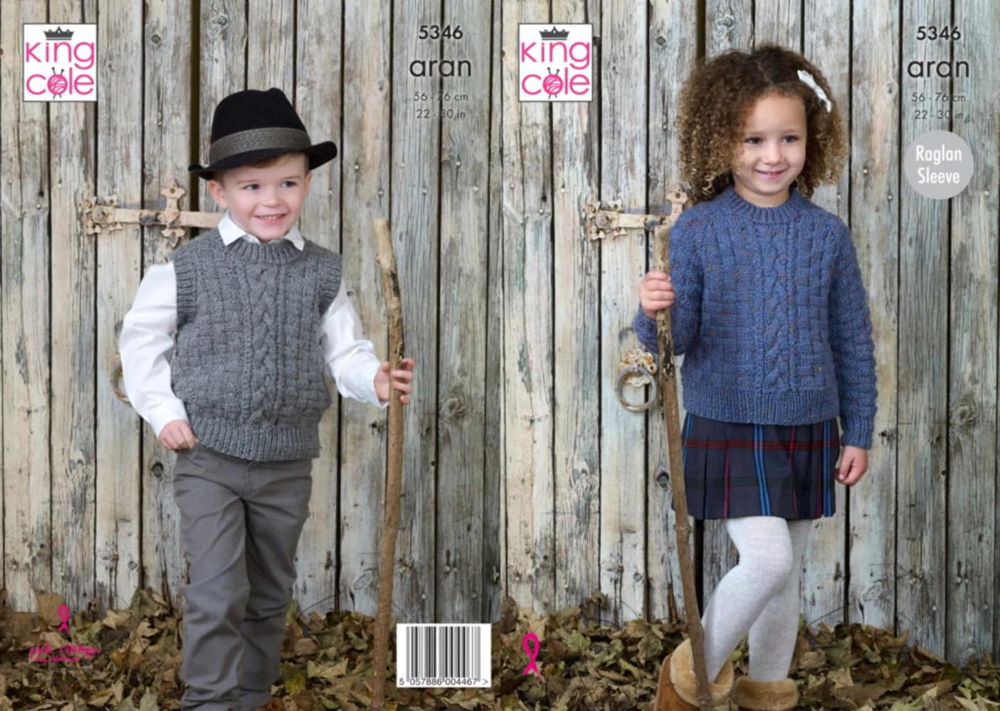 King Cole 5346 Knitting Pattern Childrens Sweater and Tank Top in Fashion Aran