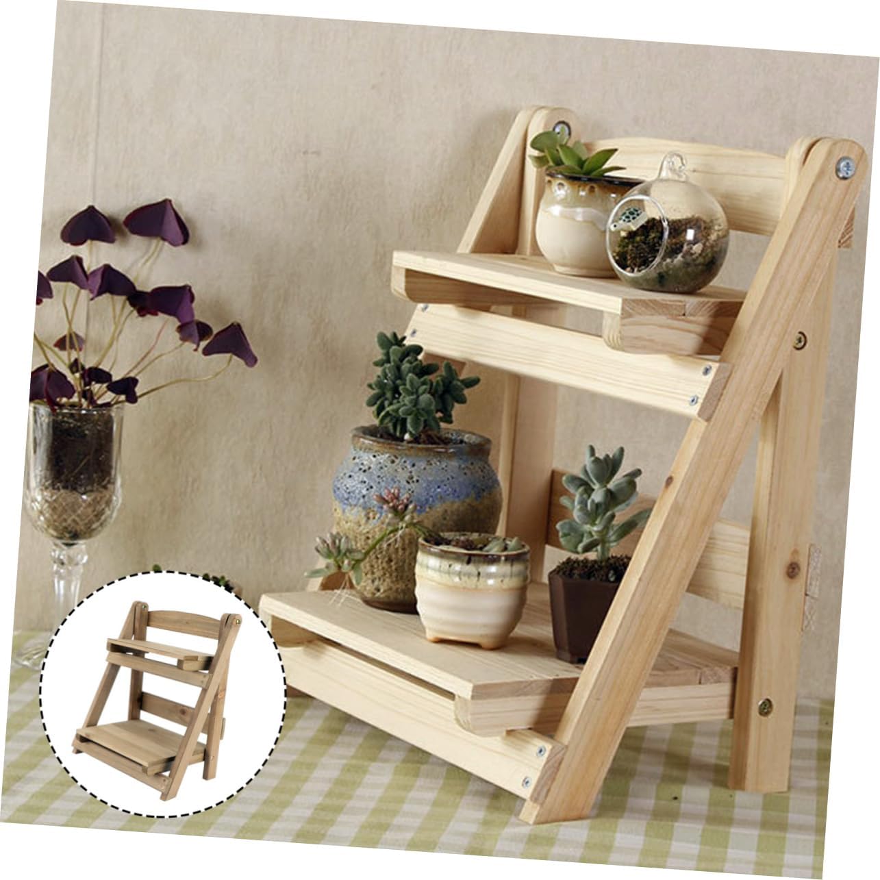 Two Layer Flower Pot Rack Eco-Friendly Retro Plant Stand for Home Office Multi-Purpose Storage Shelf