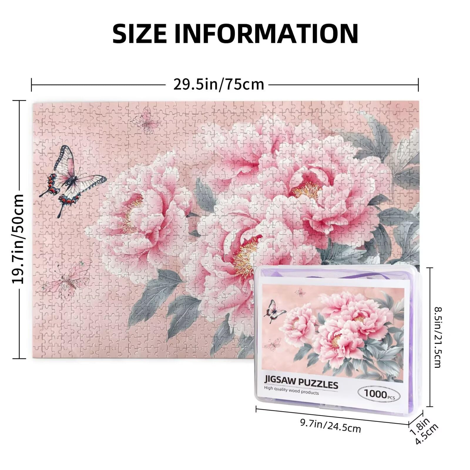 Piwonia Puzzle 5000 Pieces Motyl Puzzle Dorośli Początkujący z pudełkiem prezentowym, DIY Interaktywna Puzzle Rodzinna wymagająca gra, Relief Relief Home Wall Decor Art Prezent dla mężczyzn 100 x 150