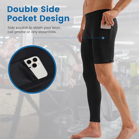 2 Pack Men's Compression Pants Single Leg Tight Sports Long Pants with Pockets for Basketball Base Layer Leggings