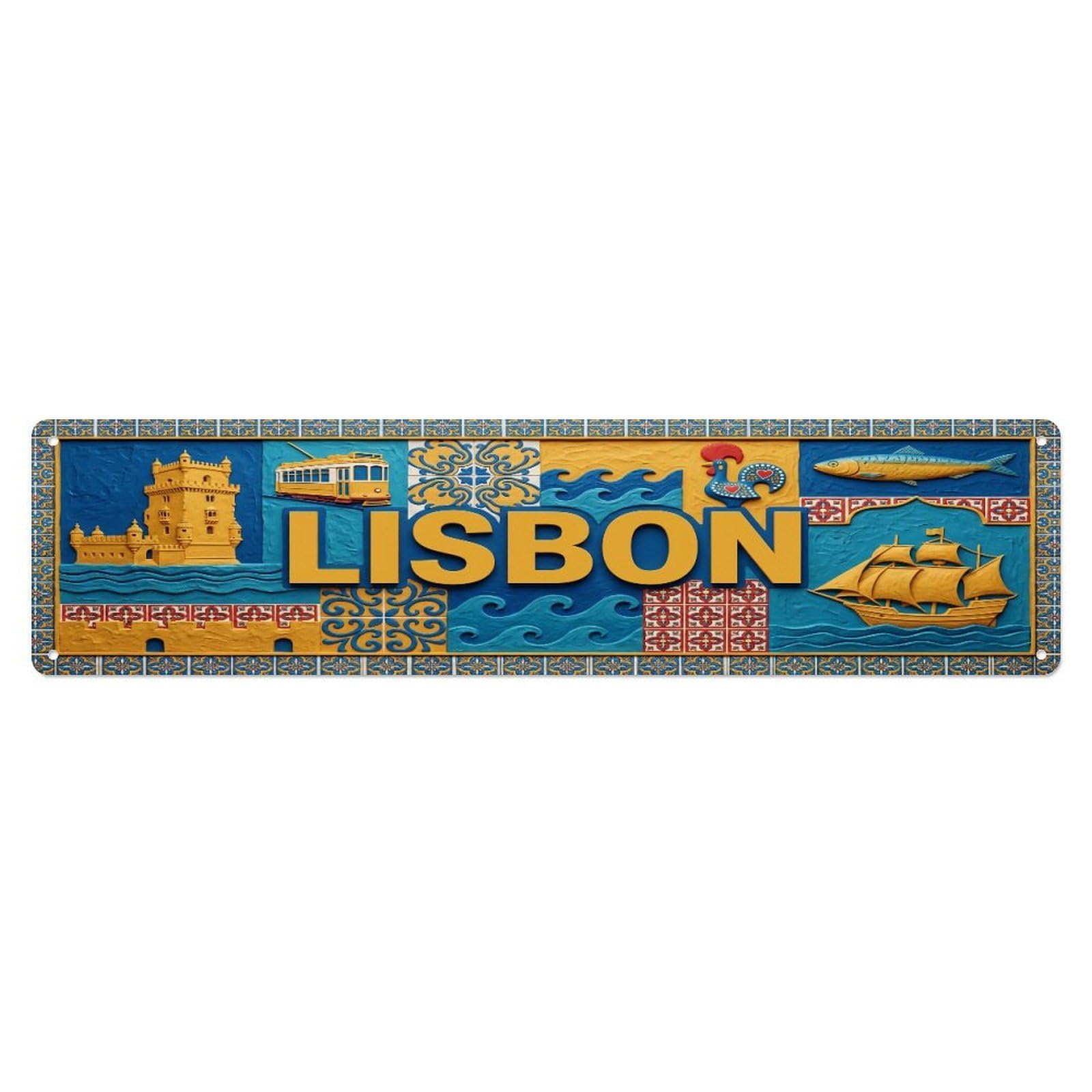 Xanthor Style Metal Tin Sign Vintage Lisbon Portugal Flag Pattern