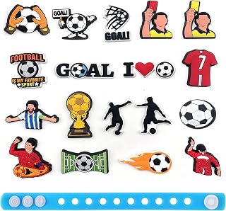 19PCS, Football Soccer Shoe Charms with Wristband, PVC Shoes Charms for Shoes, Sports Shoe Accessories Charms CLOG Sandals Charms Wristband Charms for Kids Boys Adults Sport Fans Party Gifts