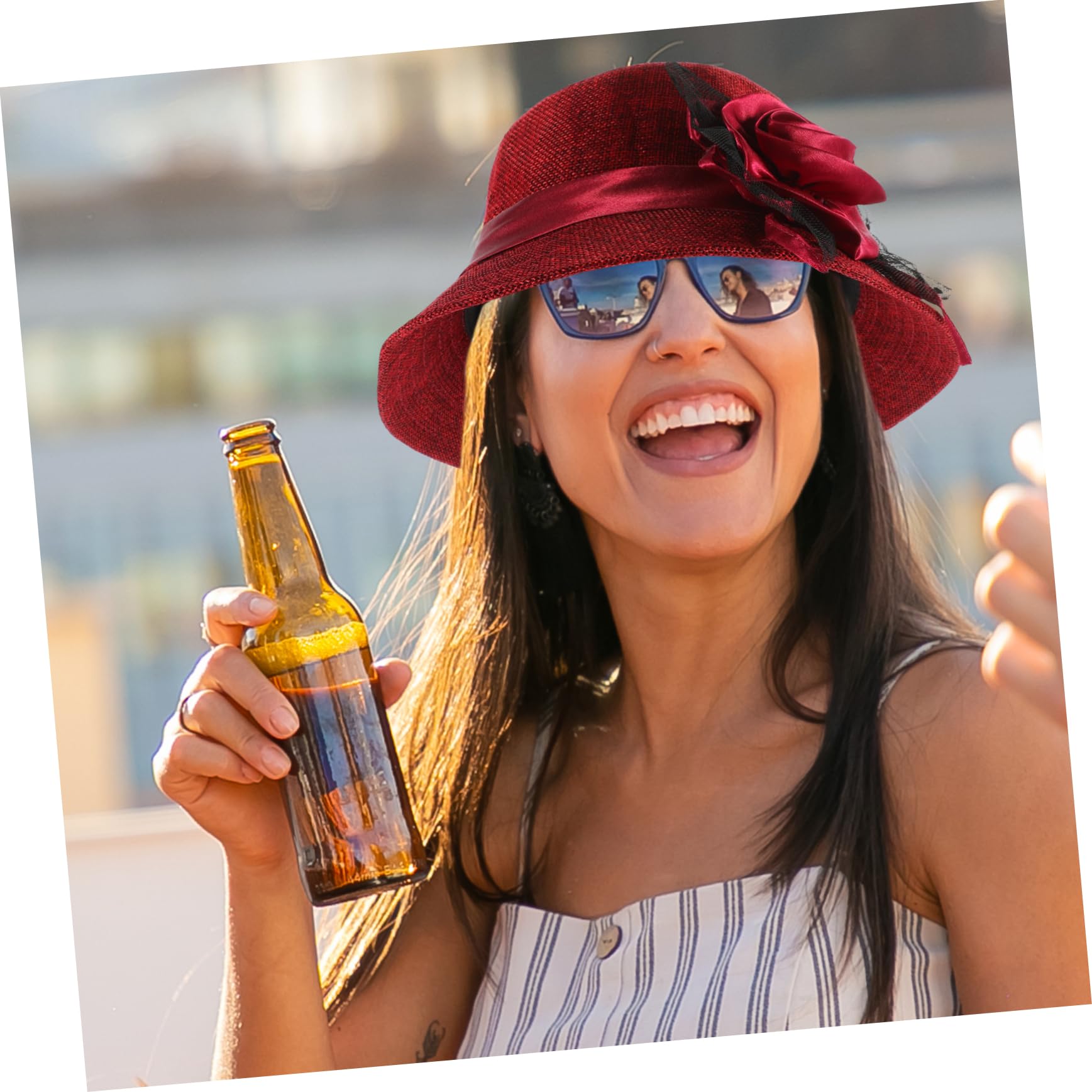 TOVINANNA Trendy Hat for Girls Warm Knitted Lace Basin Hat Beanie Cap Casual Warm Beanie Fashionable Red