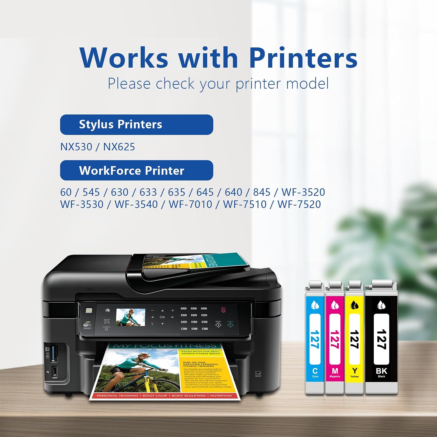127 Ink Cartridges Remanufactured Combo Pack Replacement for 127xl T127 with NX530 625 WF-3520 WF-3530 WF-3540 WF-7010 WF-7510 7520 545 645 Printers (4-Pack 1Black/1Cyan/1Magenta/1Yellow)