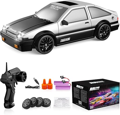 Auto de control remoto RC Drift Car 2.4GHz escala 124 4WD 15KMH Modelo de vehículo de alta velocidad con luces LED Drifting Tire Racing Sport Toy