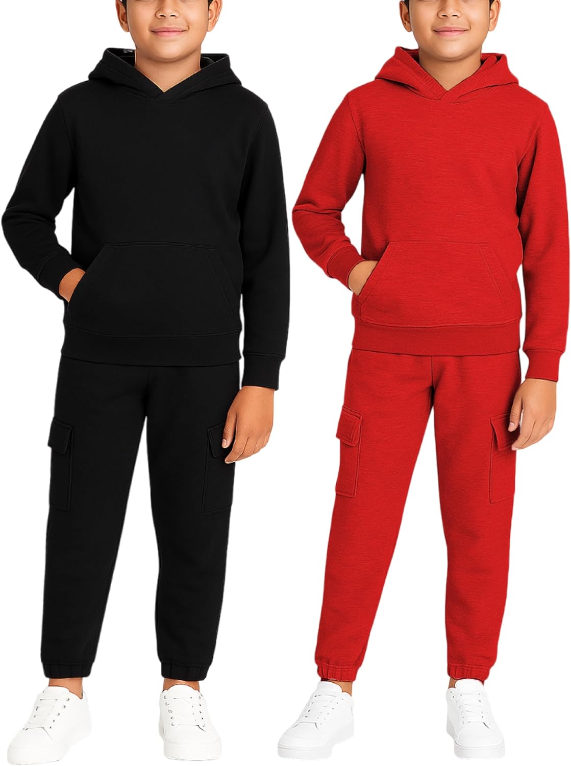 Quad Seven Boys Sweat Suit Set - 4 Piece Soft Fleece Pullover Hoodies and Athletic Cargo Jogger Sweatpants for Boys (5-18)