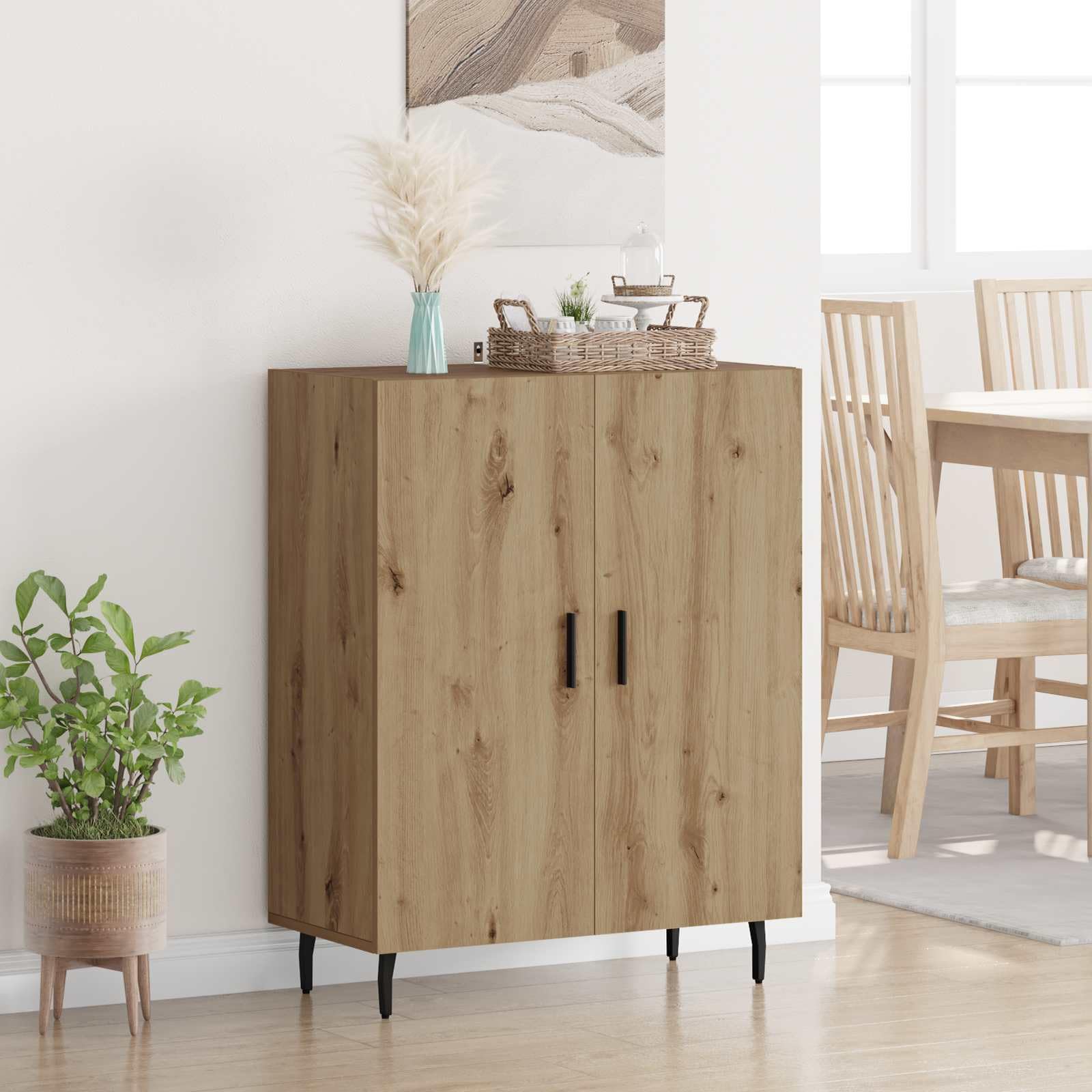 Aparador de madera con 3 estantes mueble auxiliar para comedor y oficina moderna