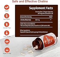Vista 5 de Bitartrato de colina de 550 mg, apoya la salud del hígado y el cerebro, suplementos de colina de alta absorción, sin OMG, sin gluten, fabricado