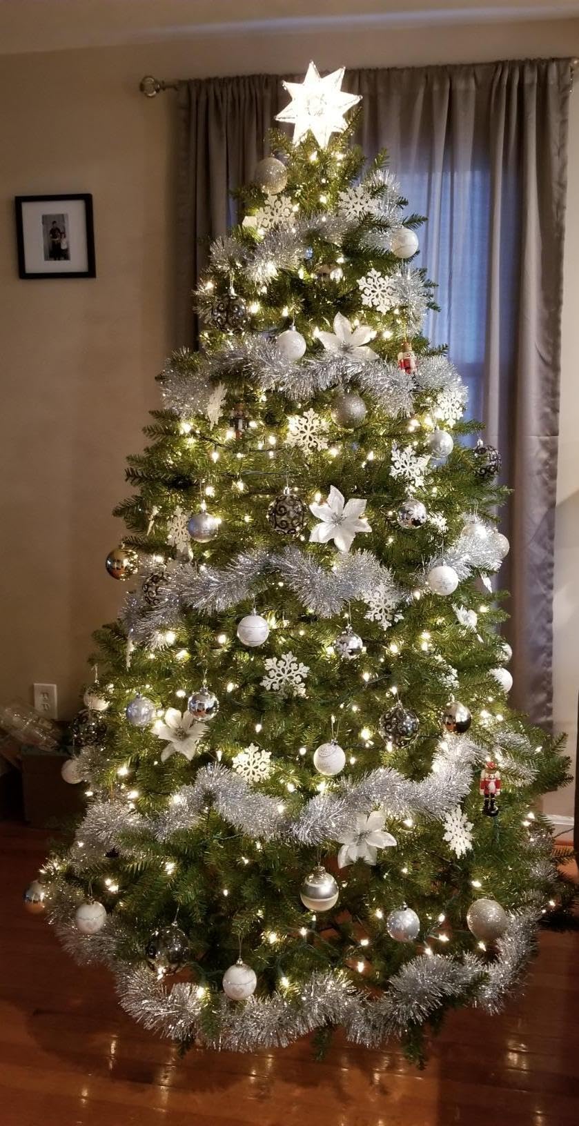 SANNO Lametta-Girlande – 9,8 M, Silber Mit Schneerand, Glitzernd, Für Weihnachtsbaum, Decke & Partydeko