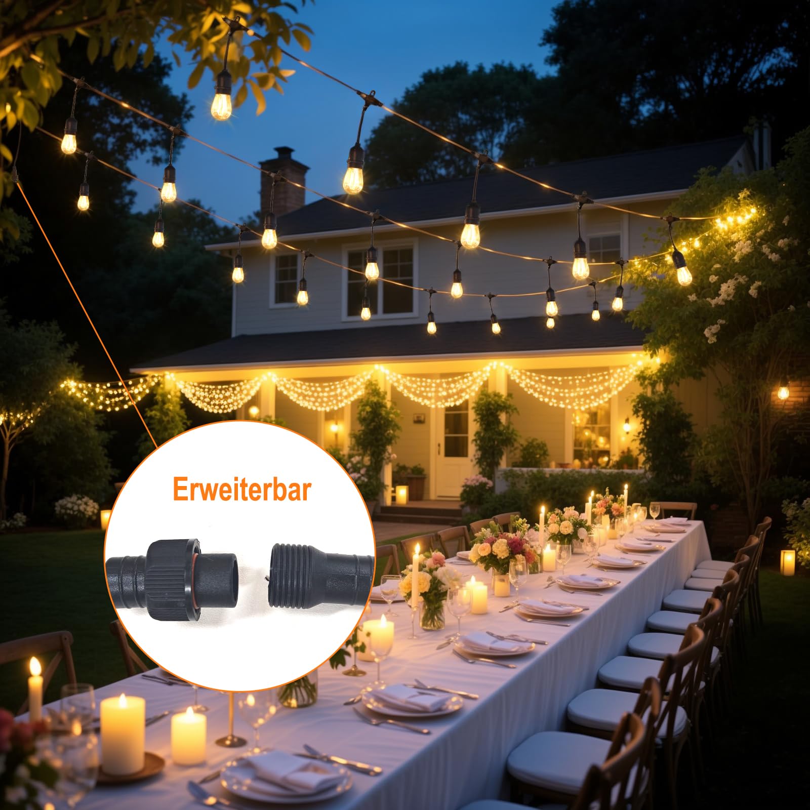 BRIMAX 30m LED Lichterkette Außen mit 30+2 E27 Glühbirnen 2700K Warmweiß | 2W Pro Bulb, AC 220-240V, IP44 Wasserdicht, für Garten Party Hochzeit Camping Outdoor