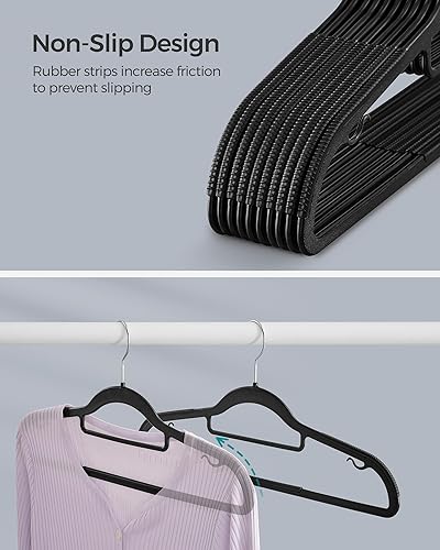 Miniatura 3 de SONGMICS UCRP20BK50 - Paquete de 50 perchas de plástico de alta resistencia, antideslizantes, ahorran espacio, 0.2 pulgadas de delgado, 16.5