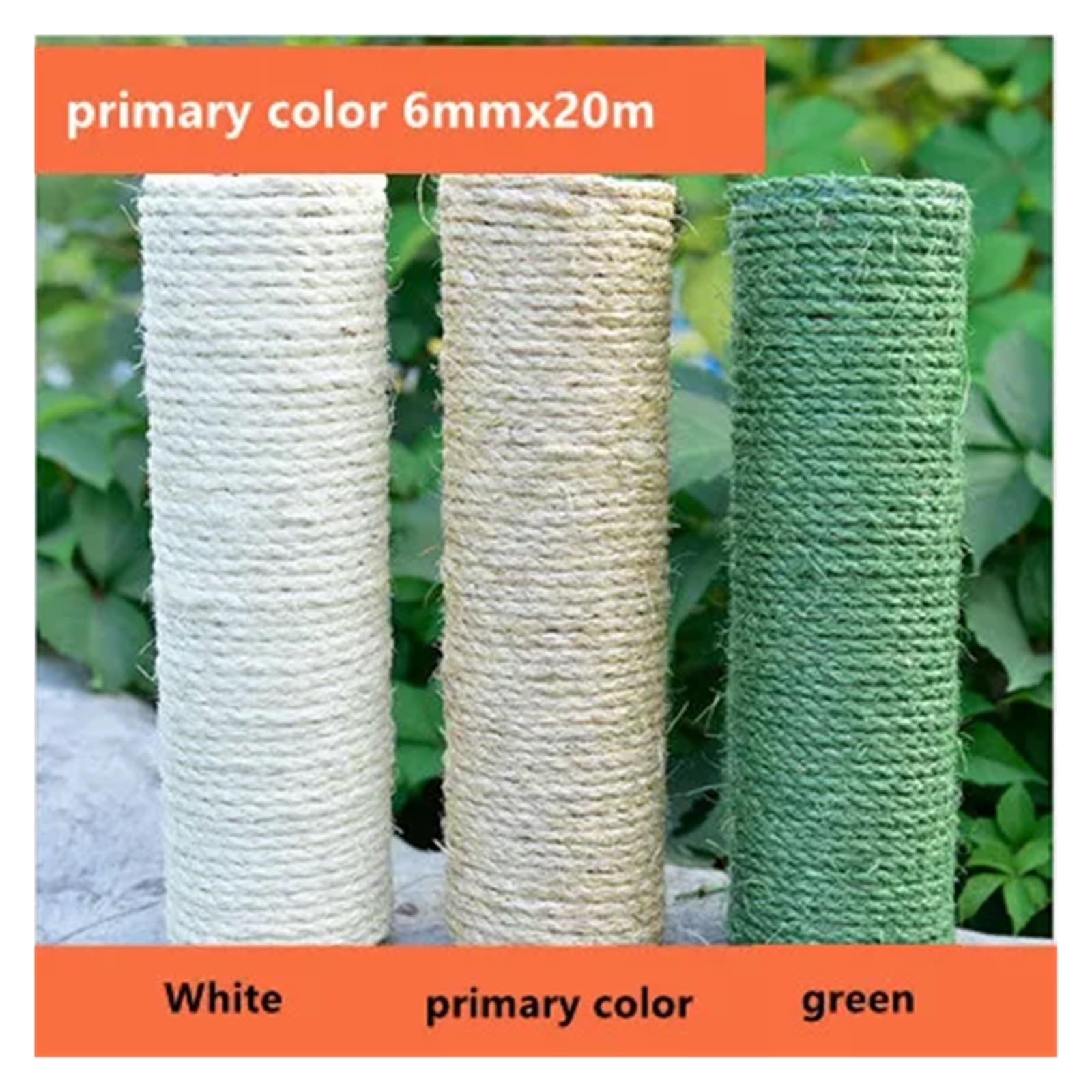 BGTHMSKA Cat Climbing Frame sisal Rope, Green Hemp Rope, Handmade cat Scratching Post, DIY cat Litter, Color, 6mm, 8mm X 20m(Primary Color)