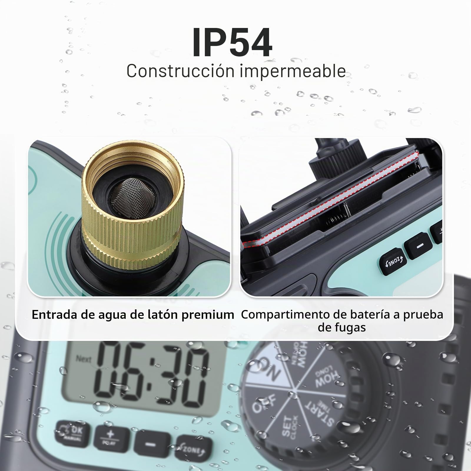 Temporizador de Riego 4 Salidas, Programador riego automatico 4 Programas Independientes, Función Retardo Lluvia, IP54 Resistente al Agua para Jardín, Césped, Invernadero