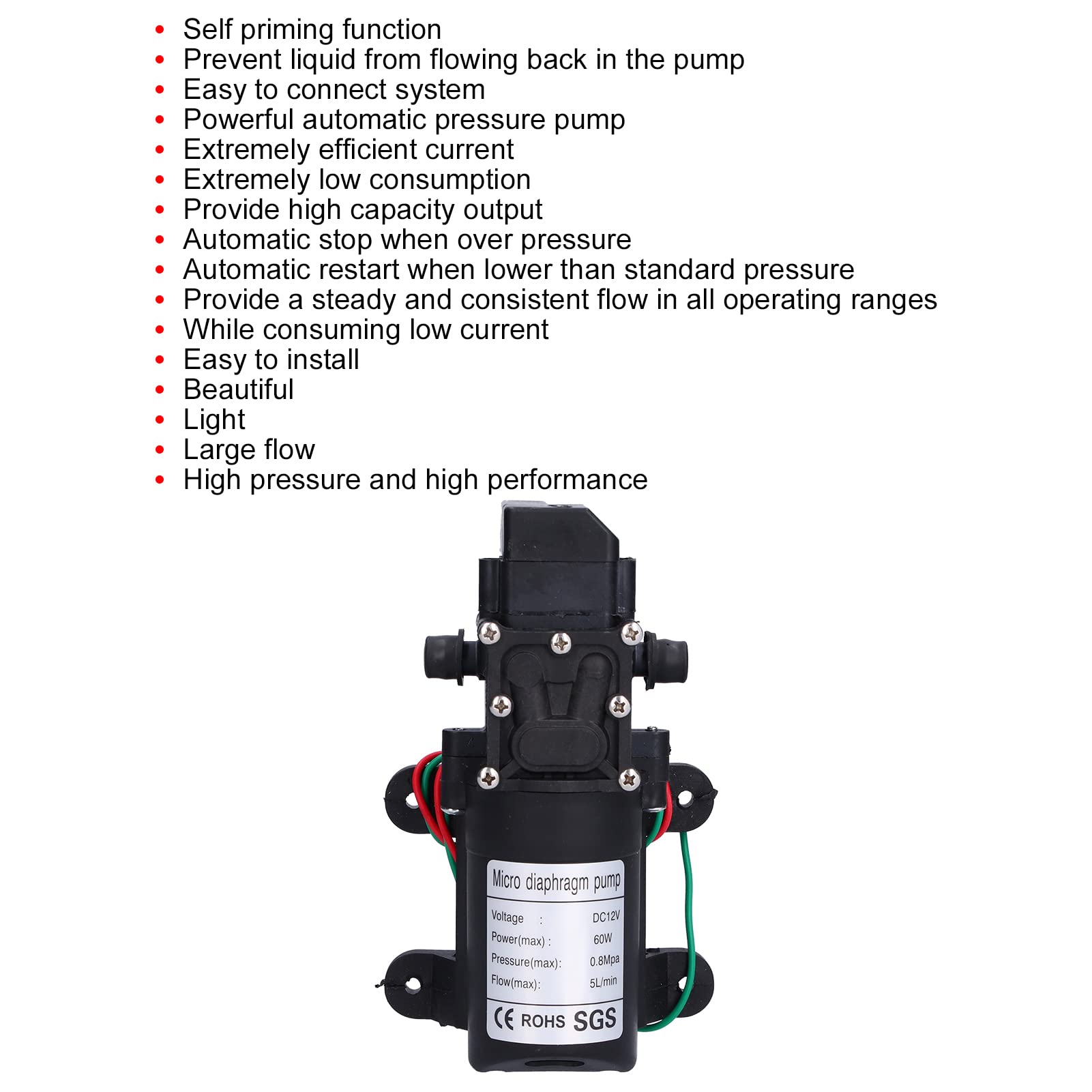 Pompe à membrane à pression d'eau, démarrage automatique à amorçage automatique, pompe de pulvérisation d'appoint facile à connecter pour piscines pour irrigation de jardin