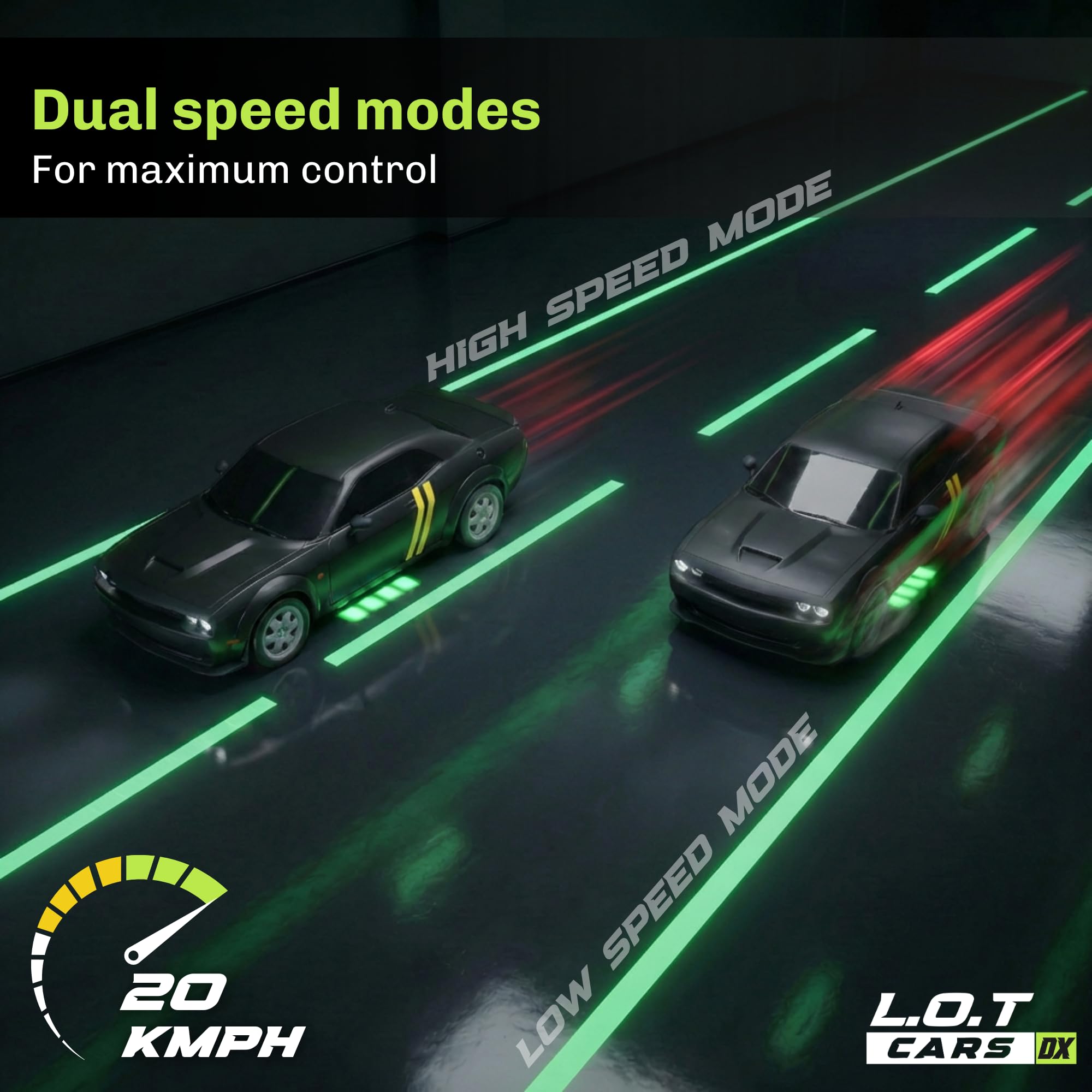 L.O.T CARS Shadow Remote Control Car | 20Kmph, 2.4Ghz | Rc Drifting Car, Rc Car 4x4, Drift Car Remote Control Range Upto 100m, Race-Ready Build ABS Plastic Body, Multi-Mode LED Lights (Tarmac Black) 3