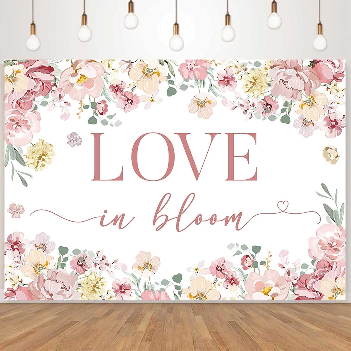 Love in Bloom Bridal Shower Decorations Backdrop, Pink Floral Wedding Shower Backdrops Banner Rose Flower Photo Background Engagement Wedding Bachelorette Party Decorations Supplies 7x5ft