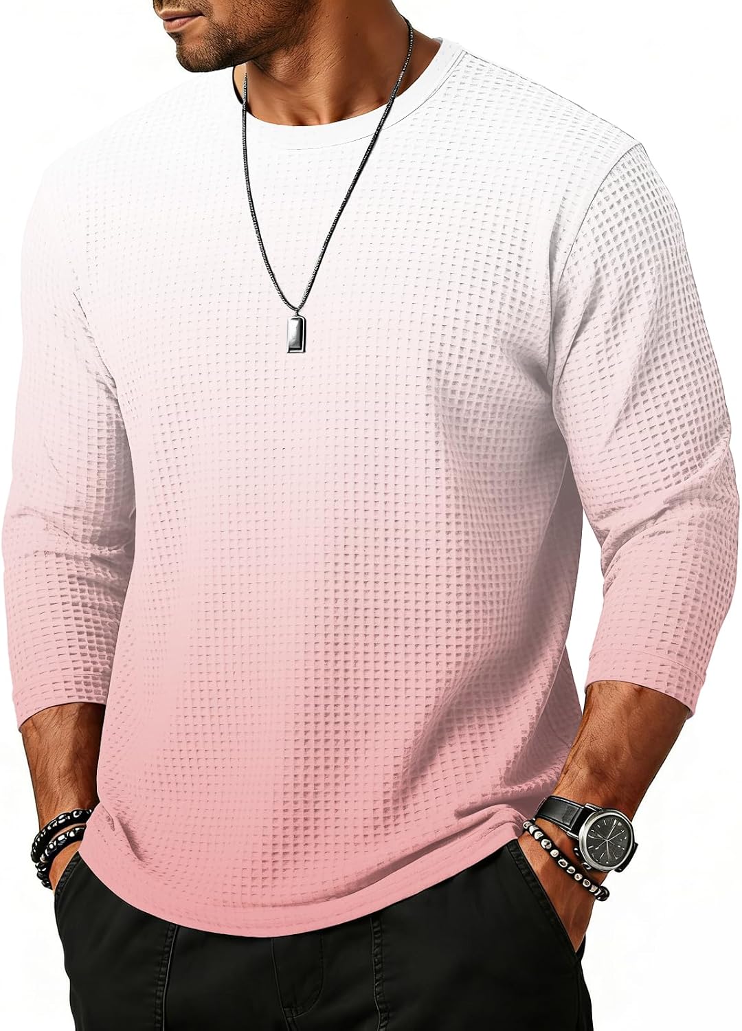 WENKOMG1 Men's 3/4 Sleeve Shirt Crewneck Casual Soft Workout Athletic Classic Fitted Tee Shirt, S-2XL