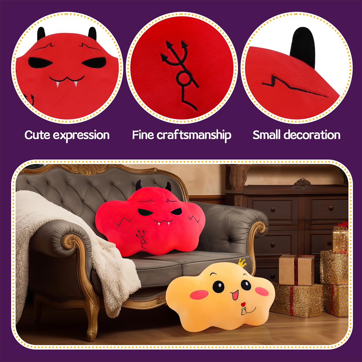 Gisqis Cuscino Nuvole Demoniache Rosse Cuscini Pelosi Nuvole Peluche Kawaii Morbidosi Decorativi Per Bambina Natale Compleanno Divano Carino San Valentino Regalo 44cm