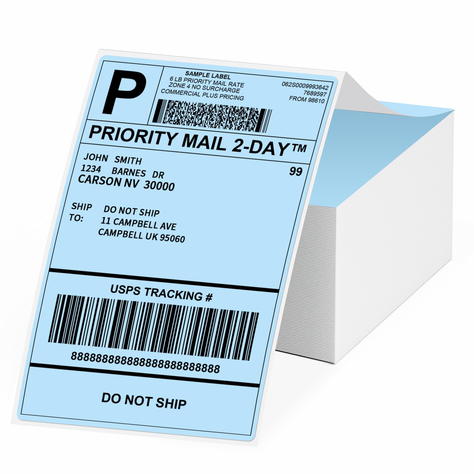 Phomemo Etiketten 4x6 500 Etiketten/Stapel, Blau Versandetiketten Kompatibel mit MUNBYN, Phomemo, Polono Etikettendrucker, BPA-freie Thermoetiketten Selbstklebende für DHL, UPS, DPD-100 x 150 mm