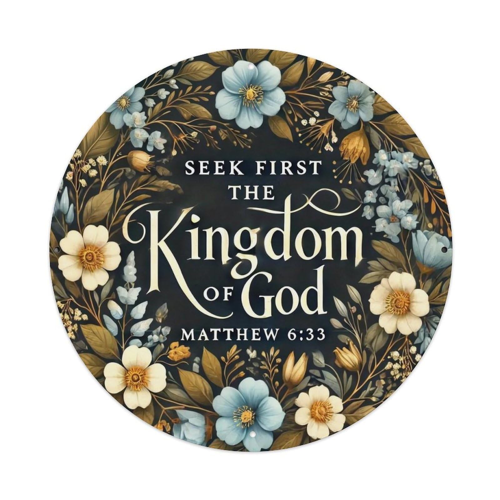 Floral Wreath With Scripture Text Round Tin Sign Vintage Metal Sign Home Bar Garden Indoor & Outdoor Wall Decor Retro Metal Poster 8x8 Inch