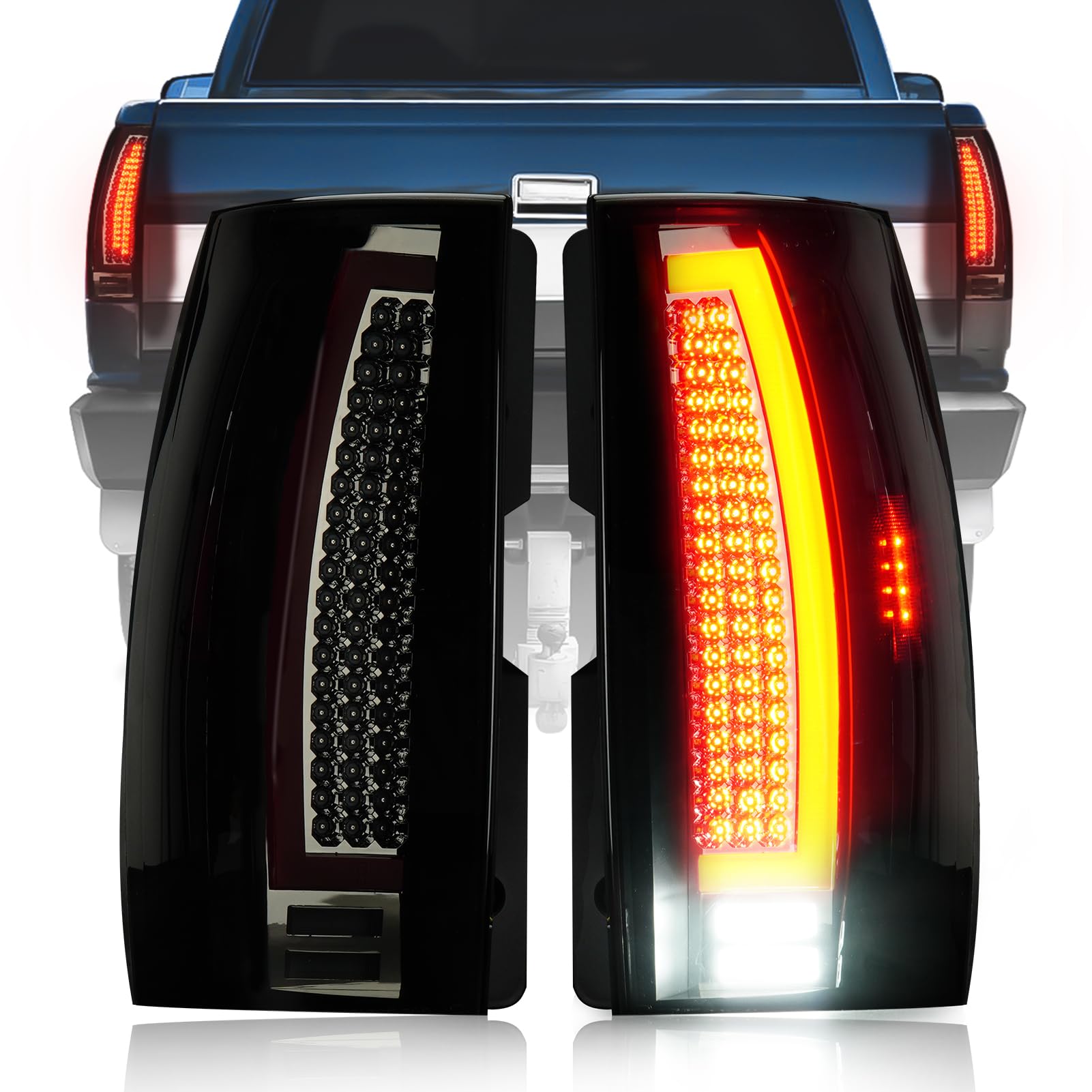 Bomusou LED Tail Light Fit for Chevy Tahoe/Suburban 1500/GMC Yukon/Yukon XL 1500 2007-2014, for Suburban 2500/Yukon XL 2500 2007-2013, Taillight Assembly Replacement Left + Right Pair, Smoke Lens