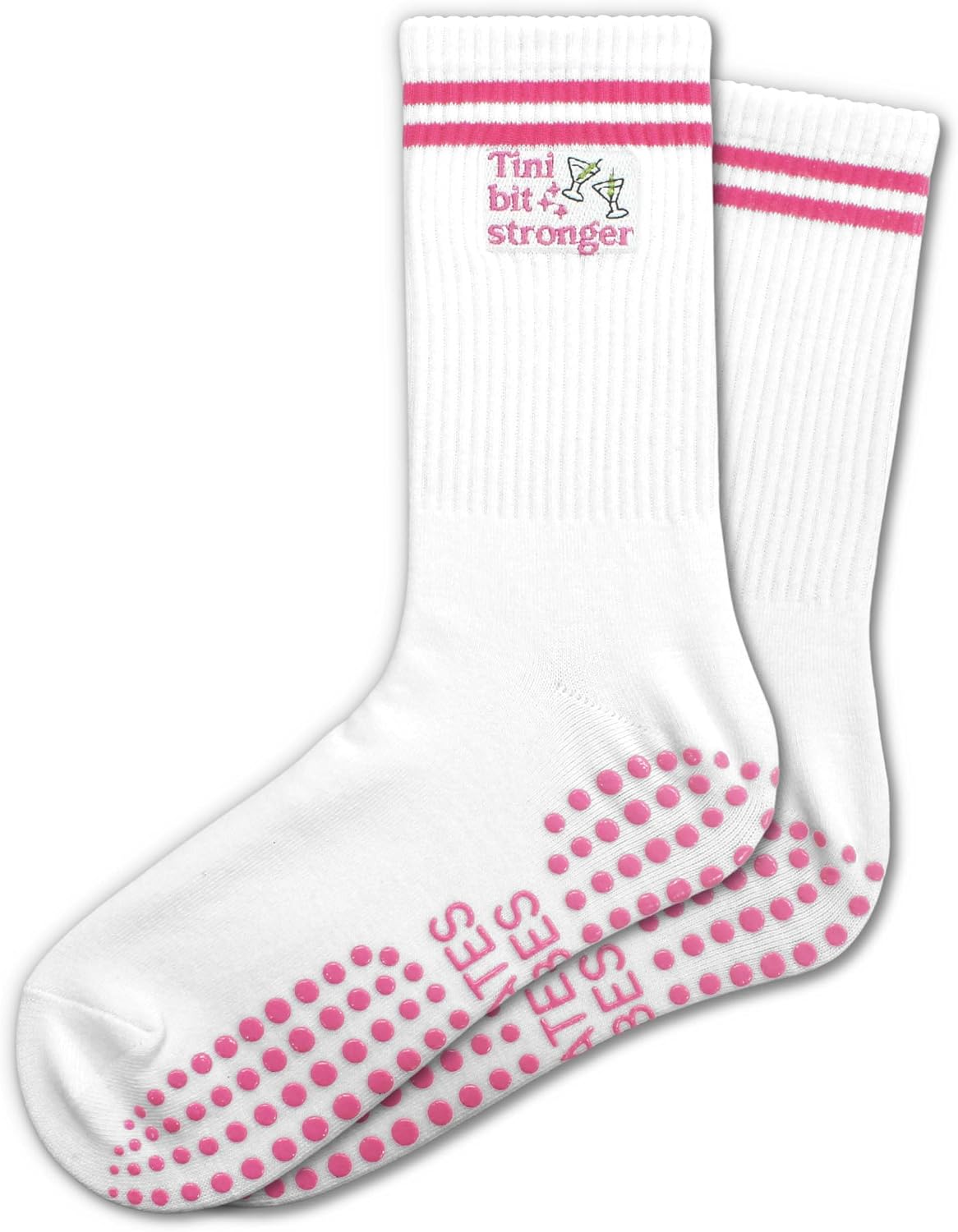 Cute Pilates Grippy Socks, Pink Pilate Gifts for Women, Striped Crew Grip Socks for Studio Pilate.
