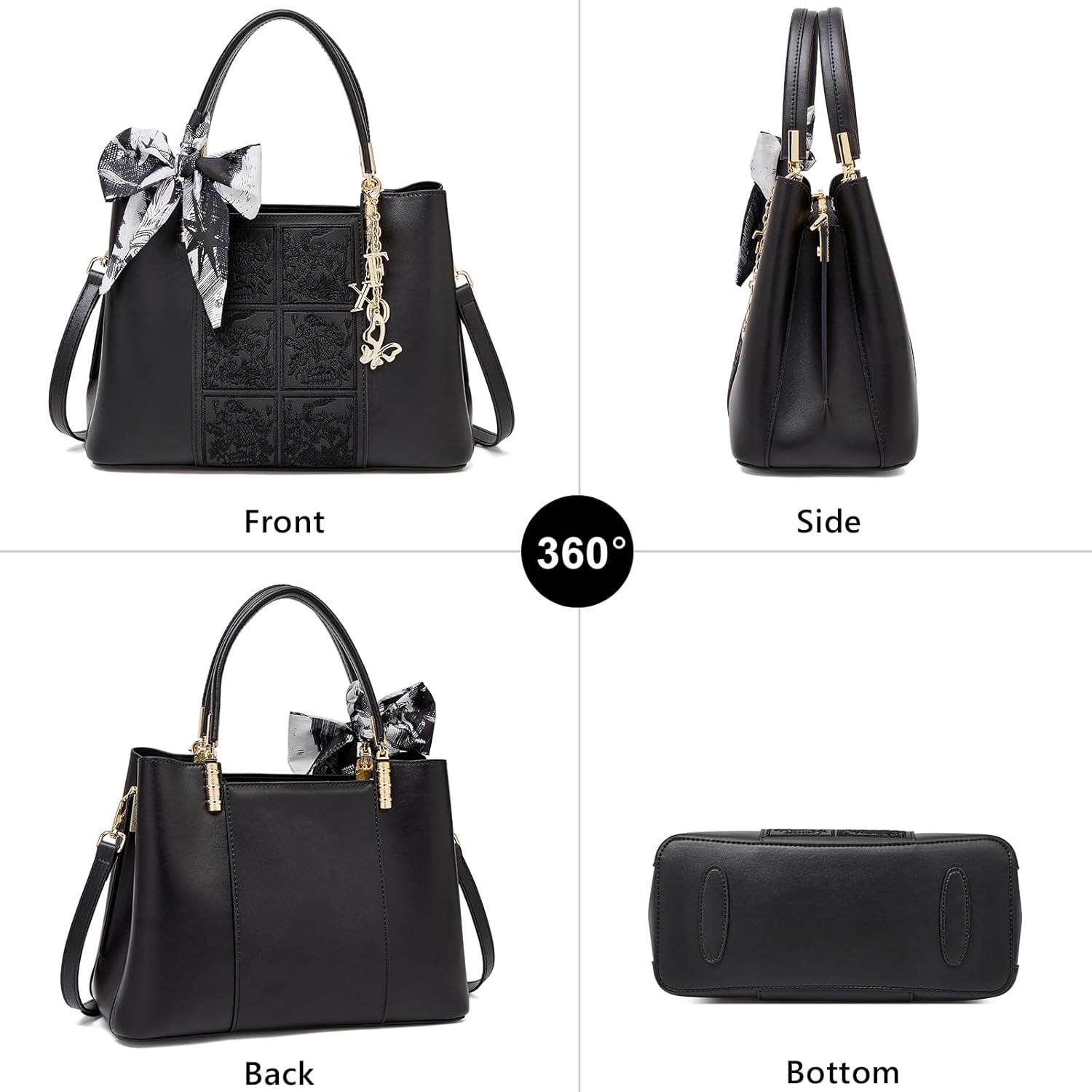 FOXLOVER Leather Tote Handbags for Women Embroidery Top-handle Bags Crossbody Purses with Fox Head Brand Pendant