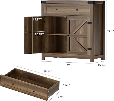 Flamaker Coffee Bar Cabinet with Storage,Sideboard Buffet Cabinet with 1 Drawer and 2 Barn Doors,Kitchen Storage Cabinet for Kitchen, Living Room, Entryway (Brown)