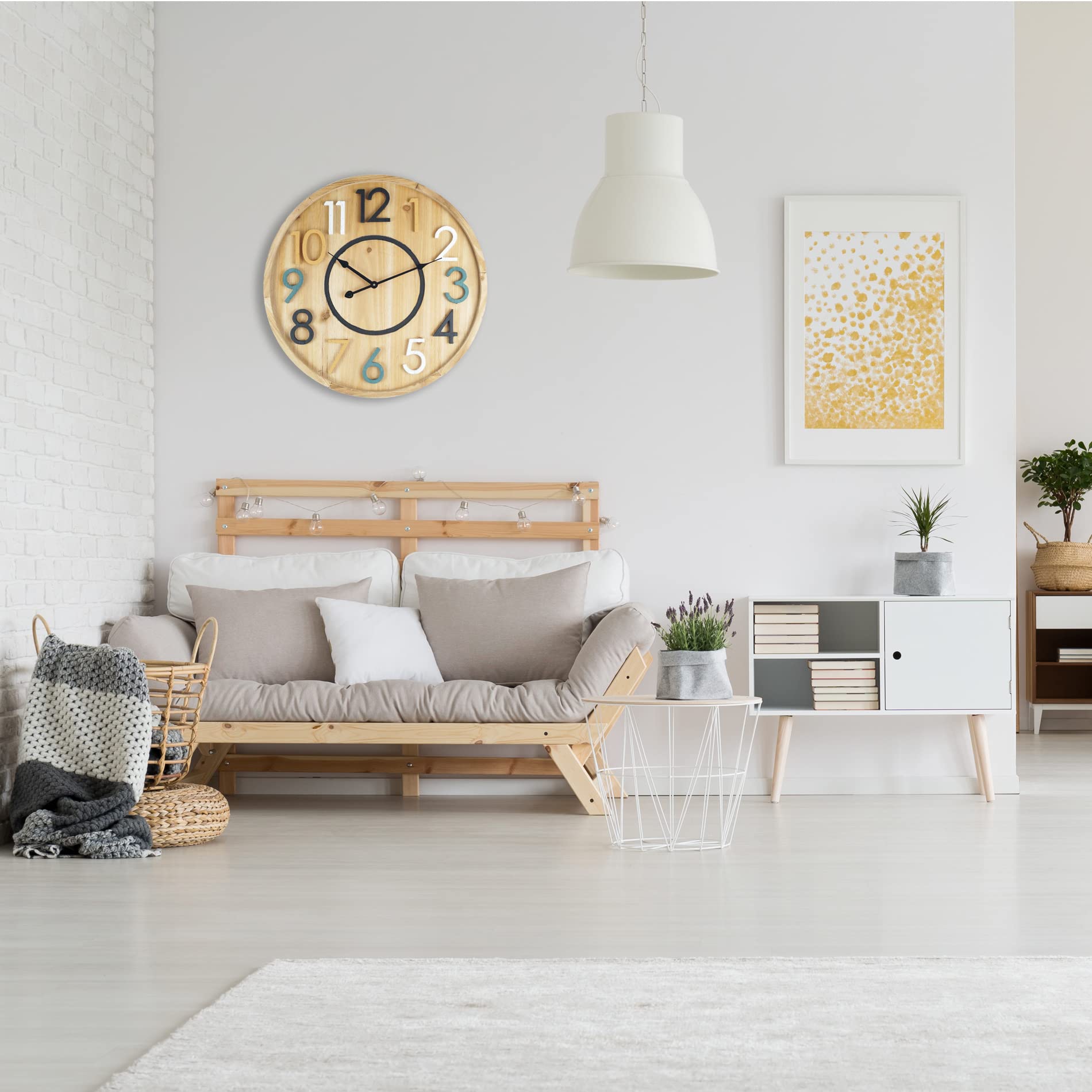 Rebecca Mobili Reloj de Pared de Madera, Relojes Colgantes de Diseño, MDF, Redondo, Decoración para el Hogar - Diámetro 50 cm x FON 4,5 cm - Art. RE6592