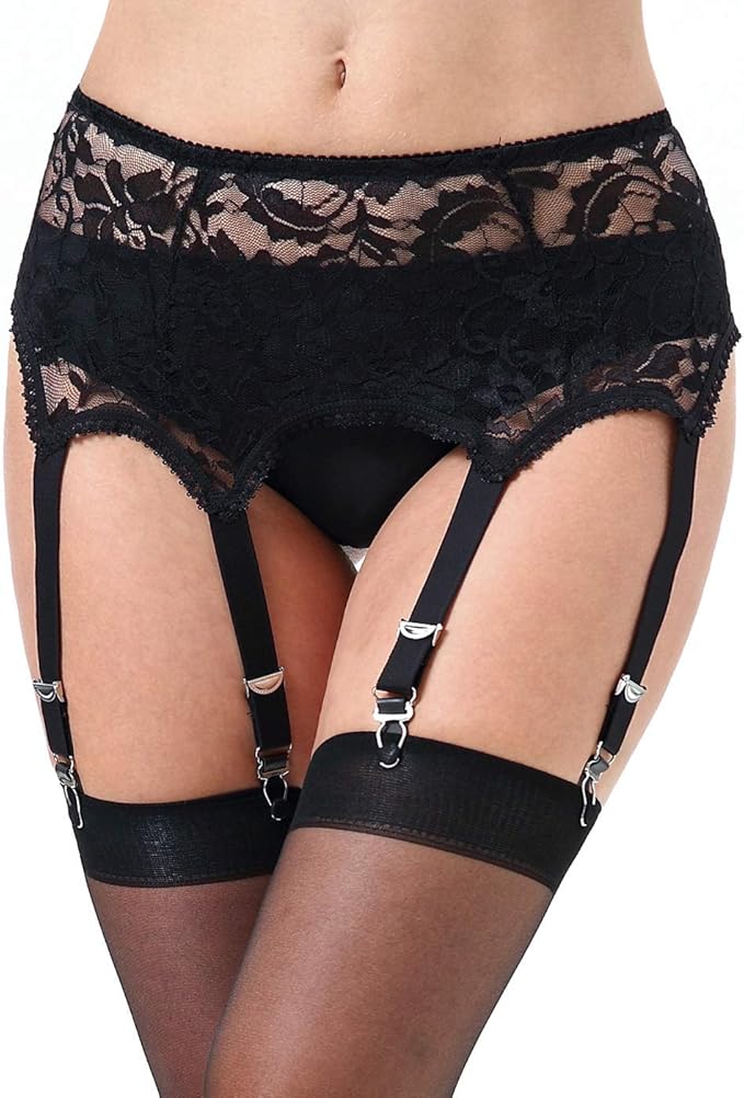 Lingerie Garter E-Laurels Mesh & Lace Garter Belt - Six Strap Suspender Belt With Metal Clips For Stockings Lingerie Garter E-Laurels Mesh & Lace Garter Belt - Six Strap Suspender Belt With Metal Clips For Stockings