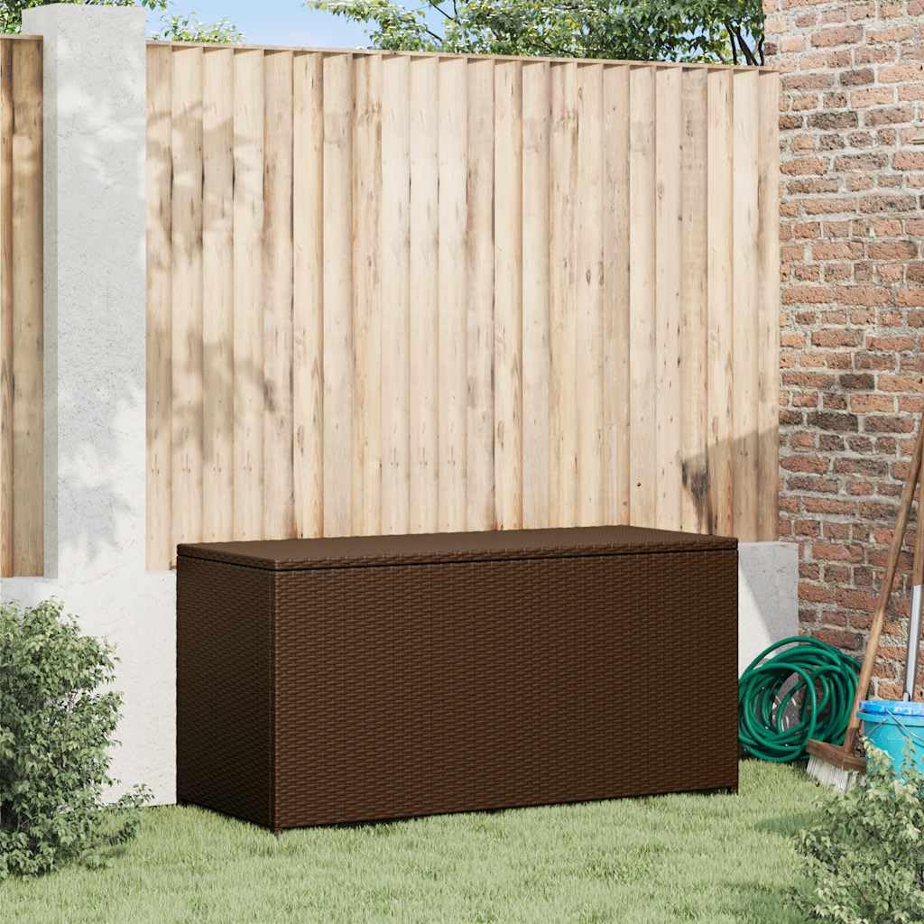 Pudełko na poduszki ogrodowe, brązowe, 120 x 50 x 60 cm, polirattan, z kieszenią wewnętrzną, pudełko na poduszki z polirattanu na poduszki, koce, poduszki i siedzisko, pudełko do