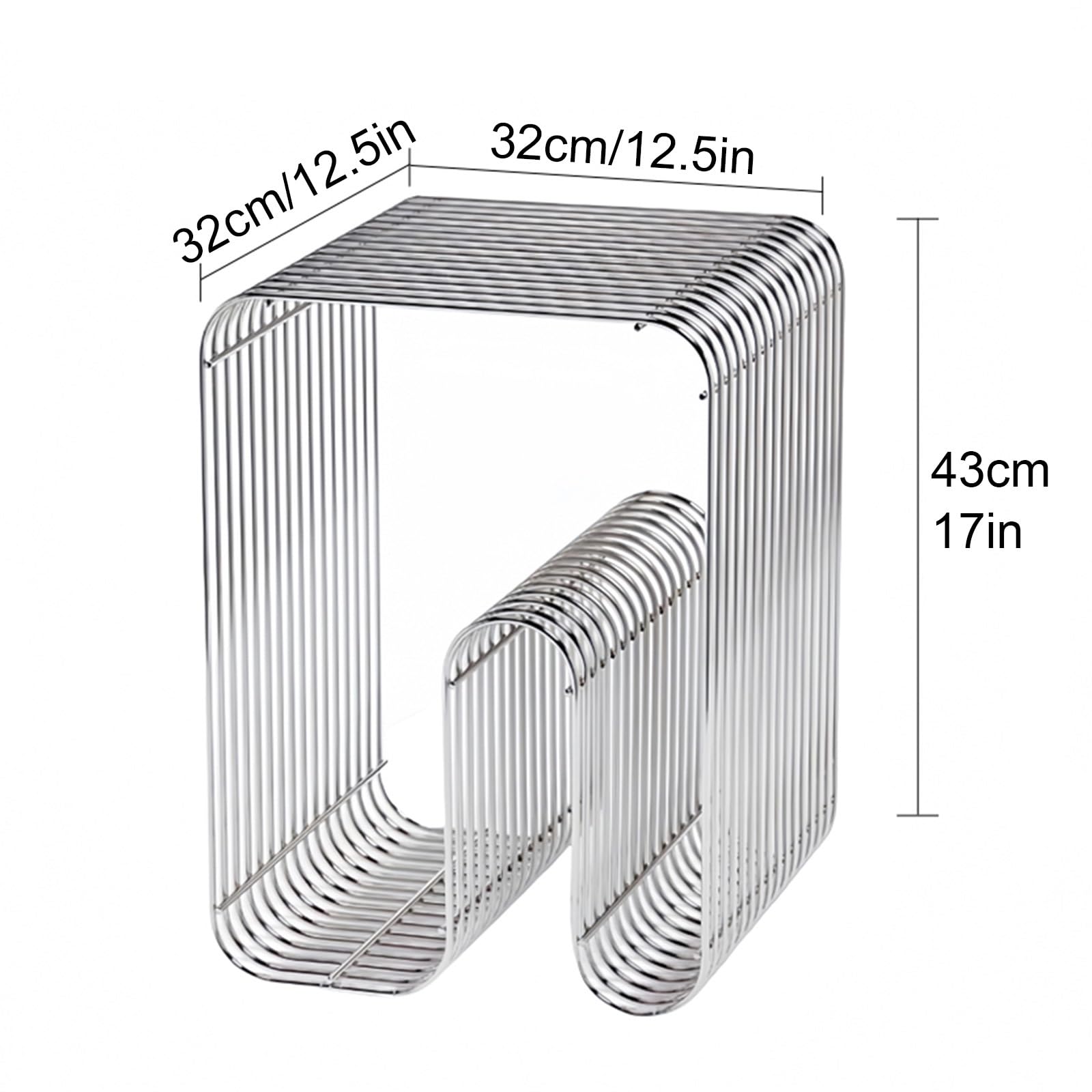 Beistelltisch aus Metall, Moderner Couchtisch, Schlichter Zeitungsständer, Kein Zusammenbau Erforderlich, for Wohnzimmer, Schlafzimmer(Silver)