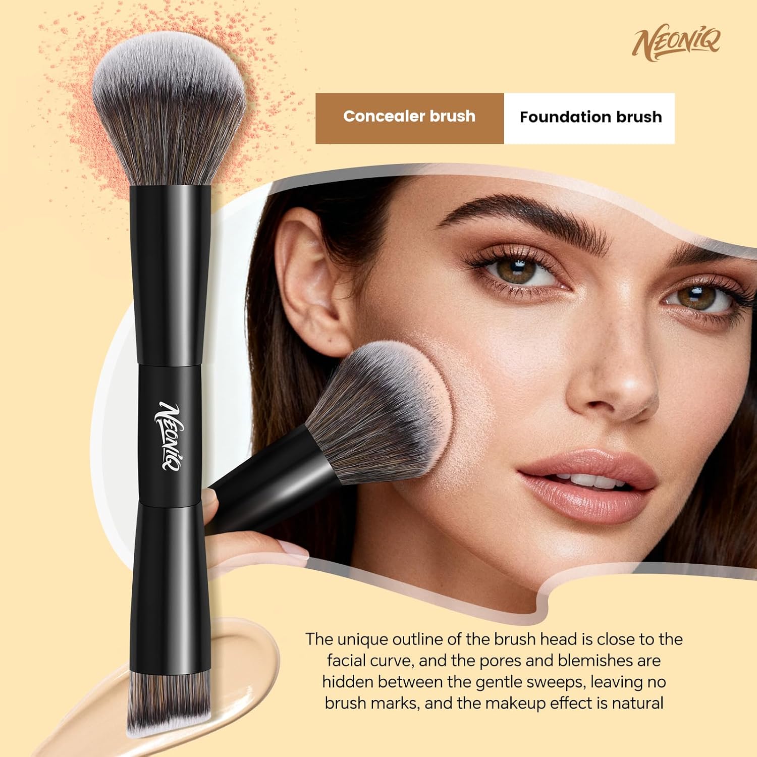 NEONIQ 10 PCS Foundation Contour Conceal Brush Set With Bag, Makeup Brushes, Double-End Multi-functional Brushes for Foundation Powder Blush Eyeliner Eyeshadows, Professional Face Brush Set(Black) - Image 6