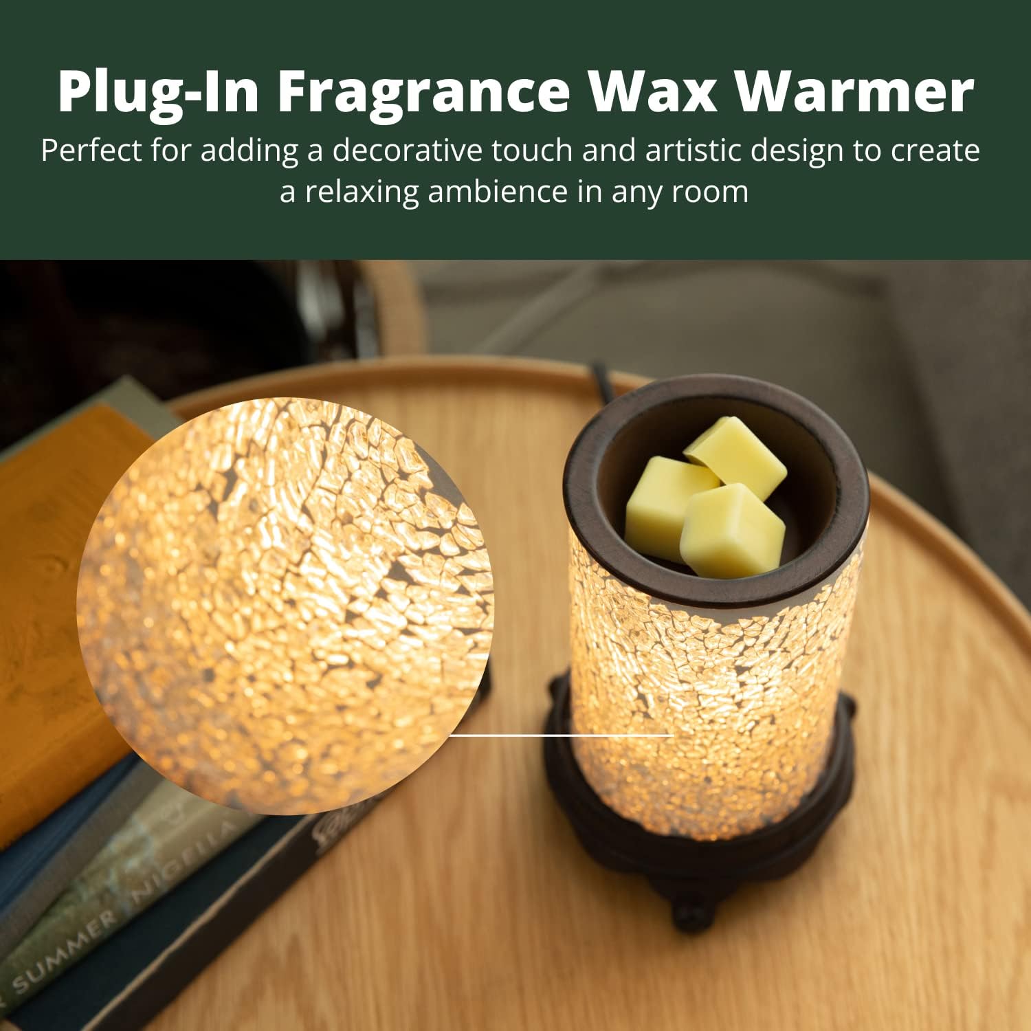 VP Home Wall Plug-in Wax Warmer for Scented Wax Mosaic Glass Glowing Mirror Electric Home Fragrance Warmer for Essential Oils Candle Wax Melts and Tarts Scent Warmer Night Light