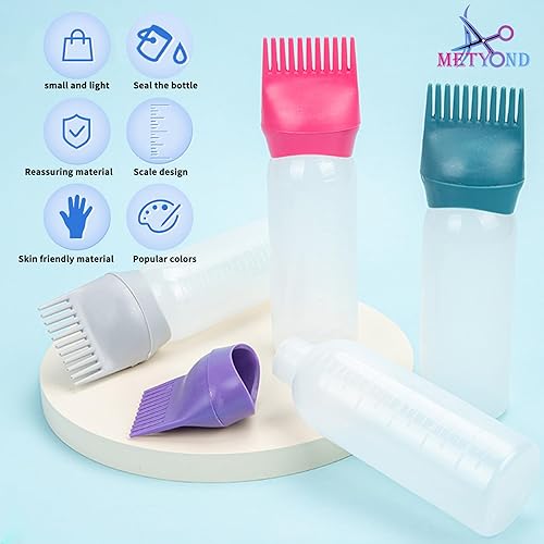 Miniatura 2 de Metyond Botella aplicadora de peine de raíz, 6 onzas, cepillo aplicador de tinte para el cabello, botella aplicadora blanca para teñir el cabello,