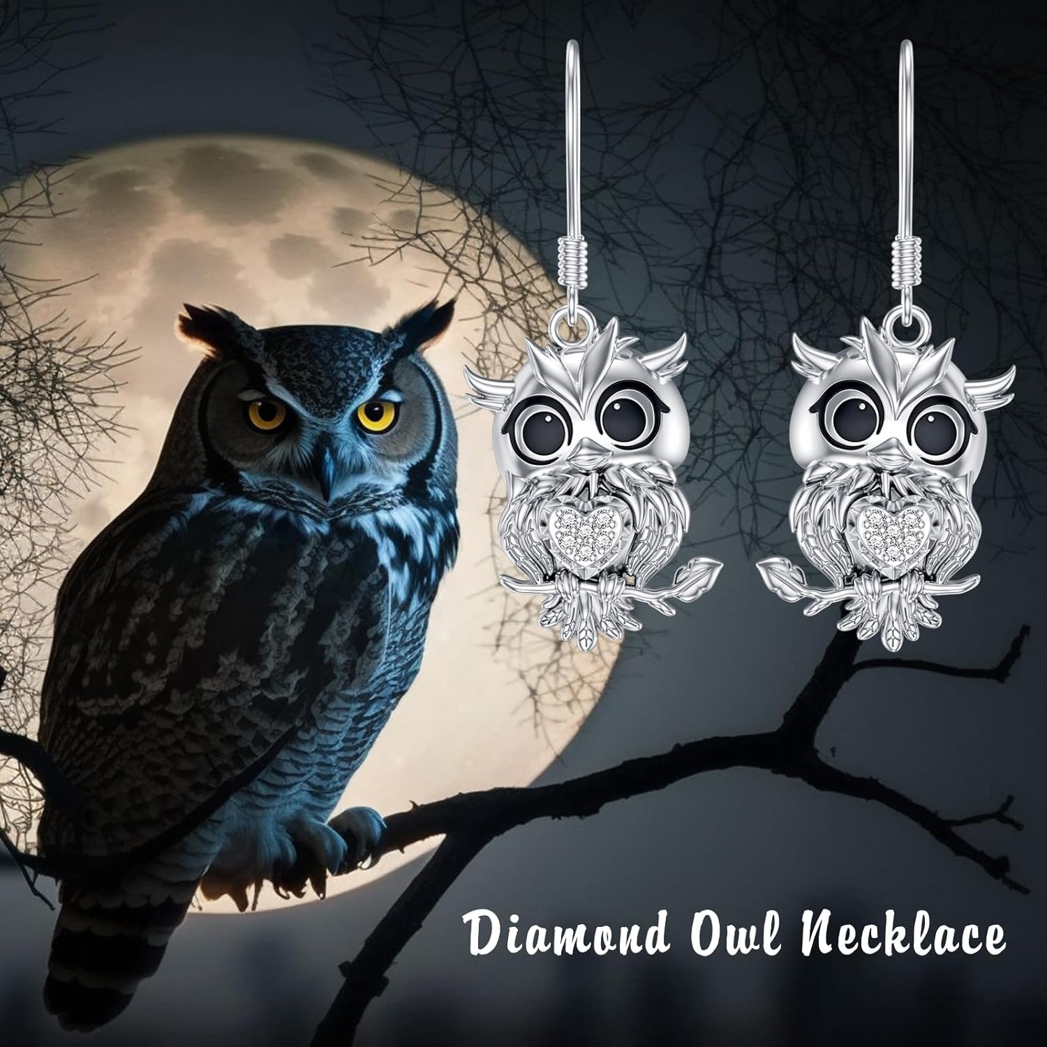 Diamond Owl Earrings for Women 925 Sterling Silver Owl Drop Dangle Earrings with Lab Grown Diamond Jewelry Gifts - Image 7