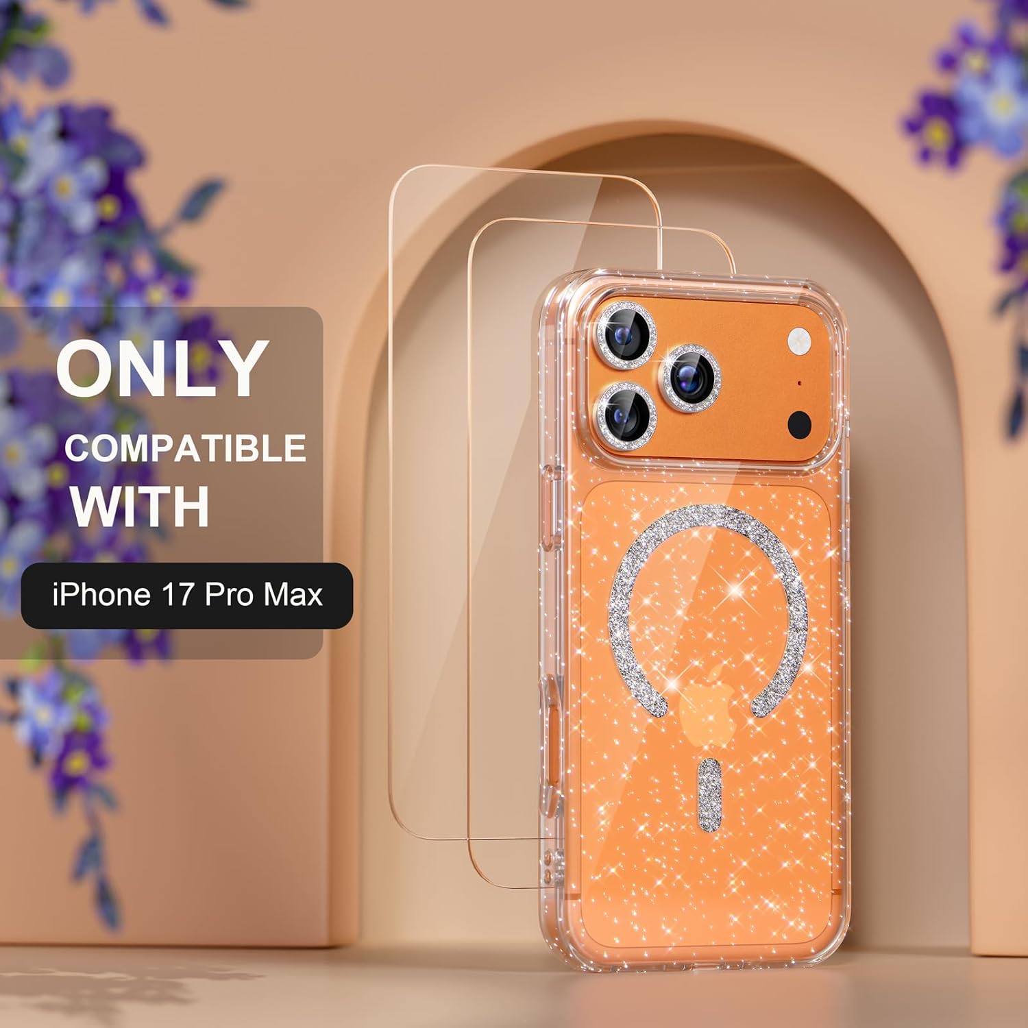 Choiche Magnetic for iPhone 17 Pro Max Case Women Phone Case, Compatible with Mag-Safe, Cute Bling Sparkly, Military Grade Drop Protection, with Diamond Camera Lens Covers, 6.9-inch, Glitter Clear - Image 2