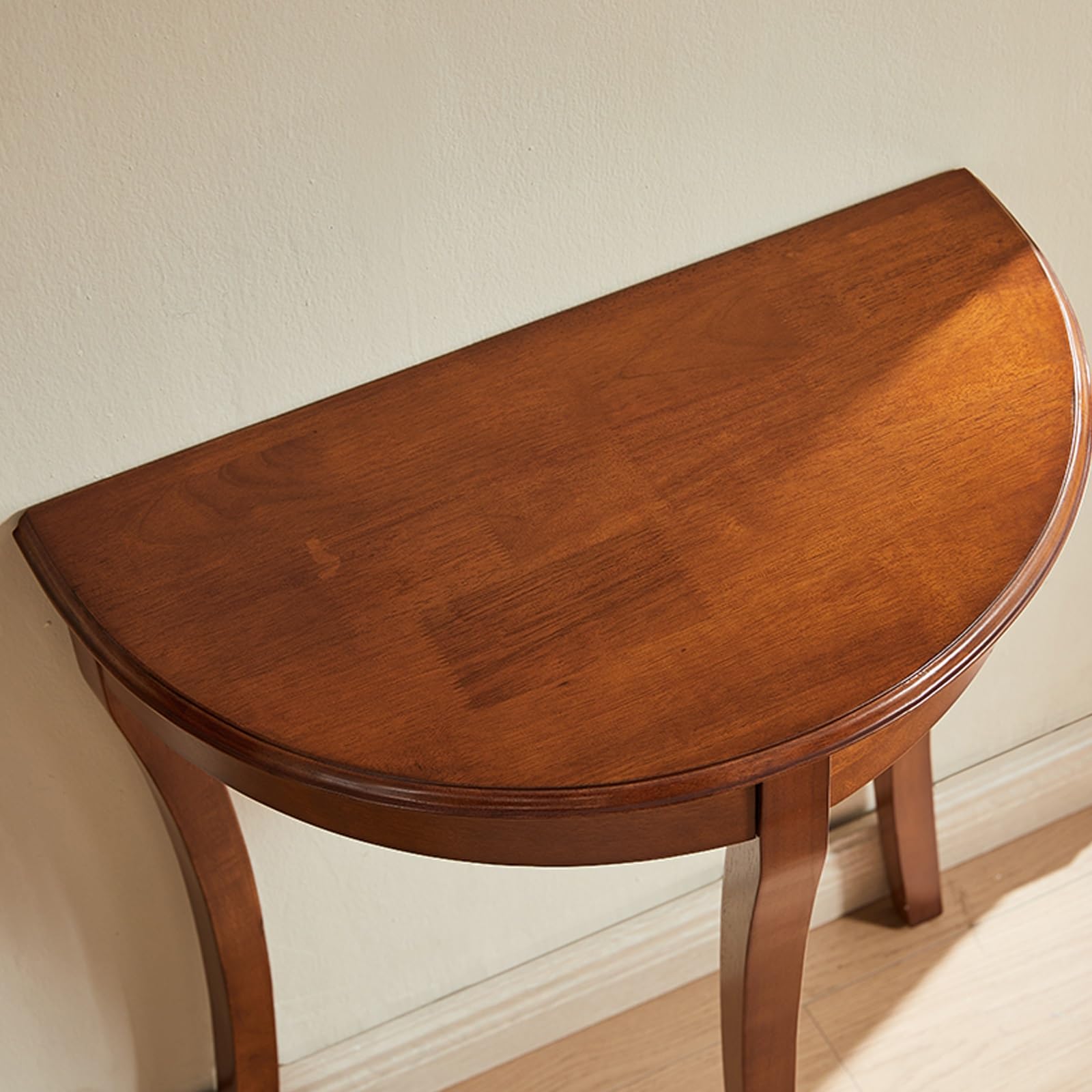 Élégante table console demi-lune – Table d'appoint d'entrée en bois massif pour salon et couloir – Design étroit élégant pour plantes et petits espaces (noyer)
